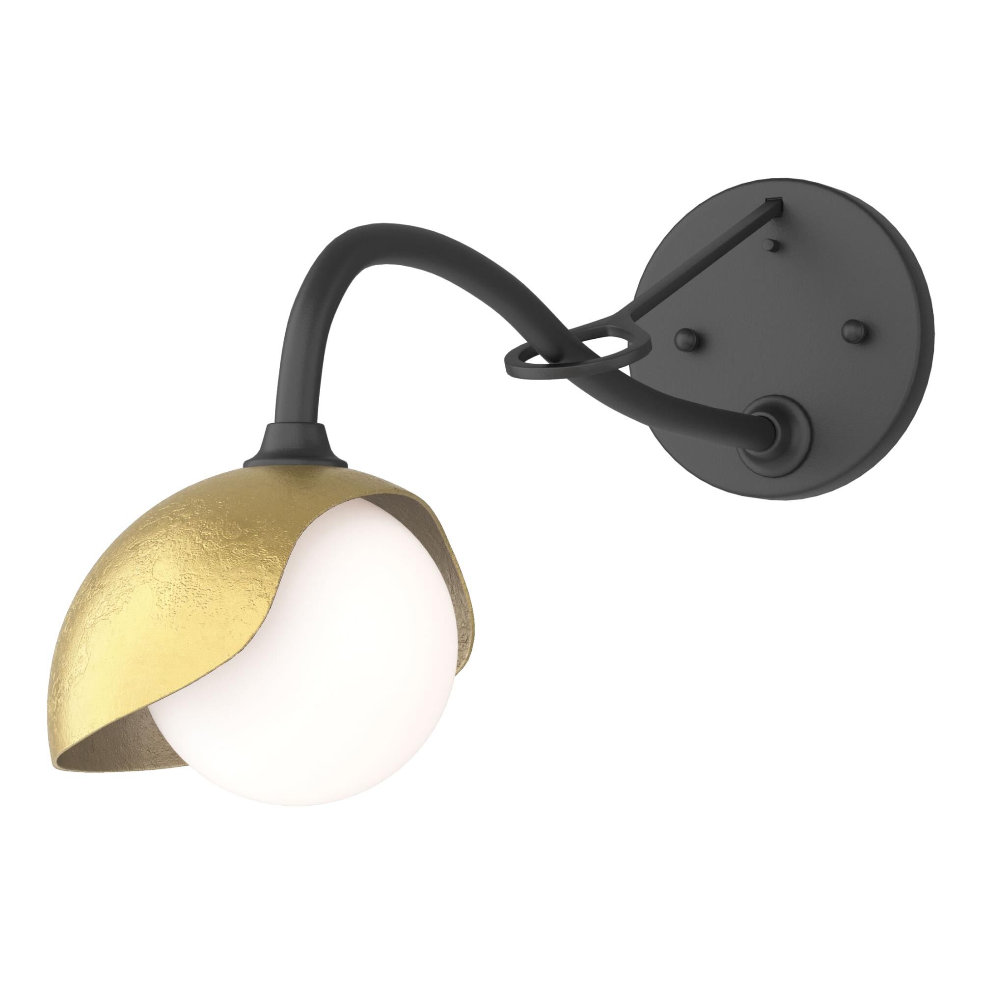 Shown in Black finish and Opal glass and Modern Brass accent