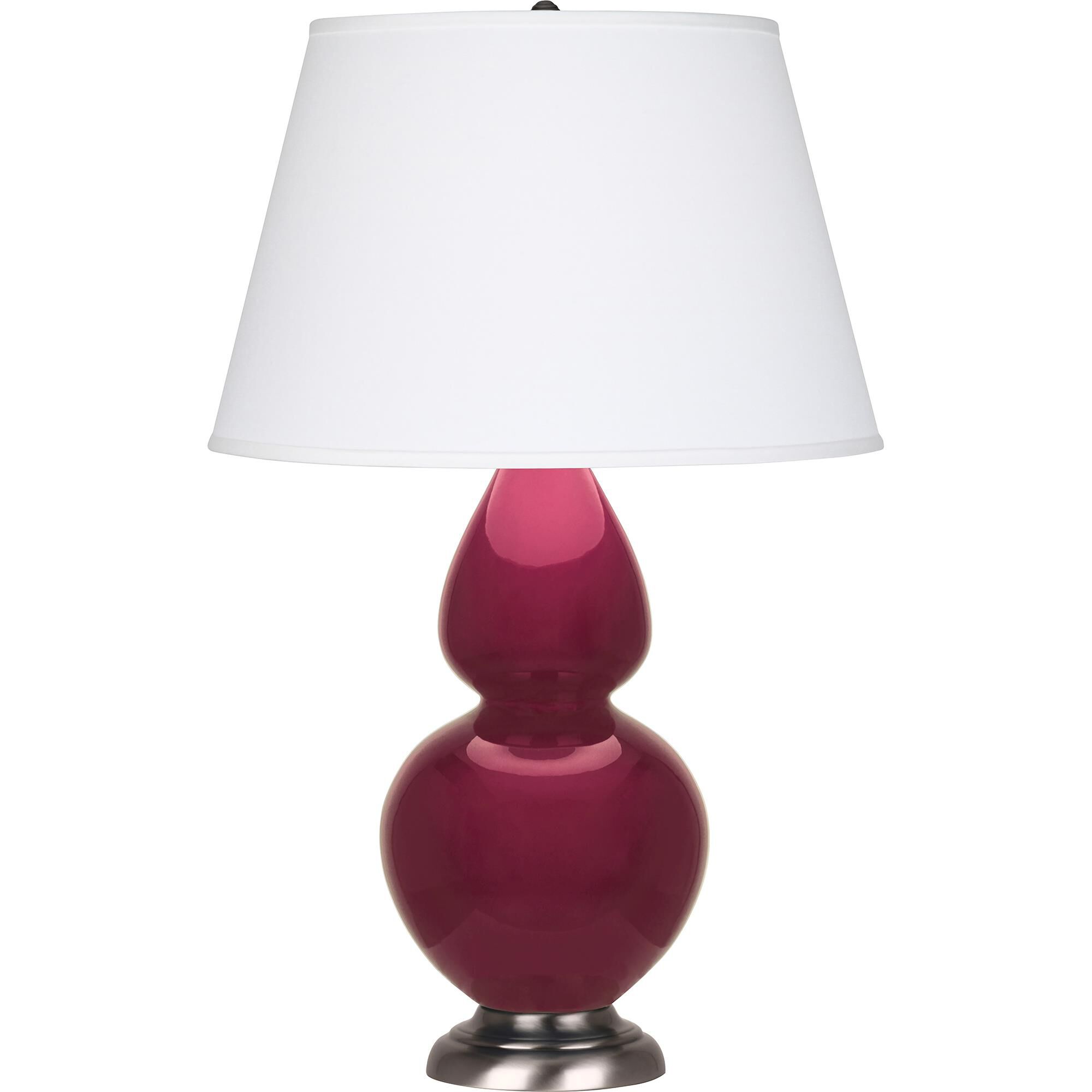 Shown in Sugar Plum Glazed finish and Pearl Dupioni shade and Antique Silver accent