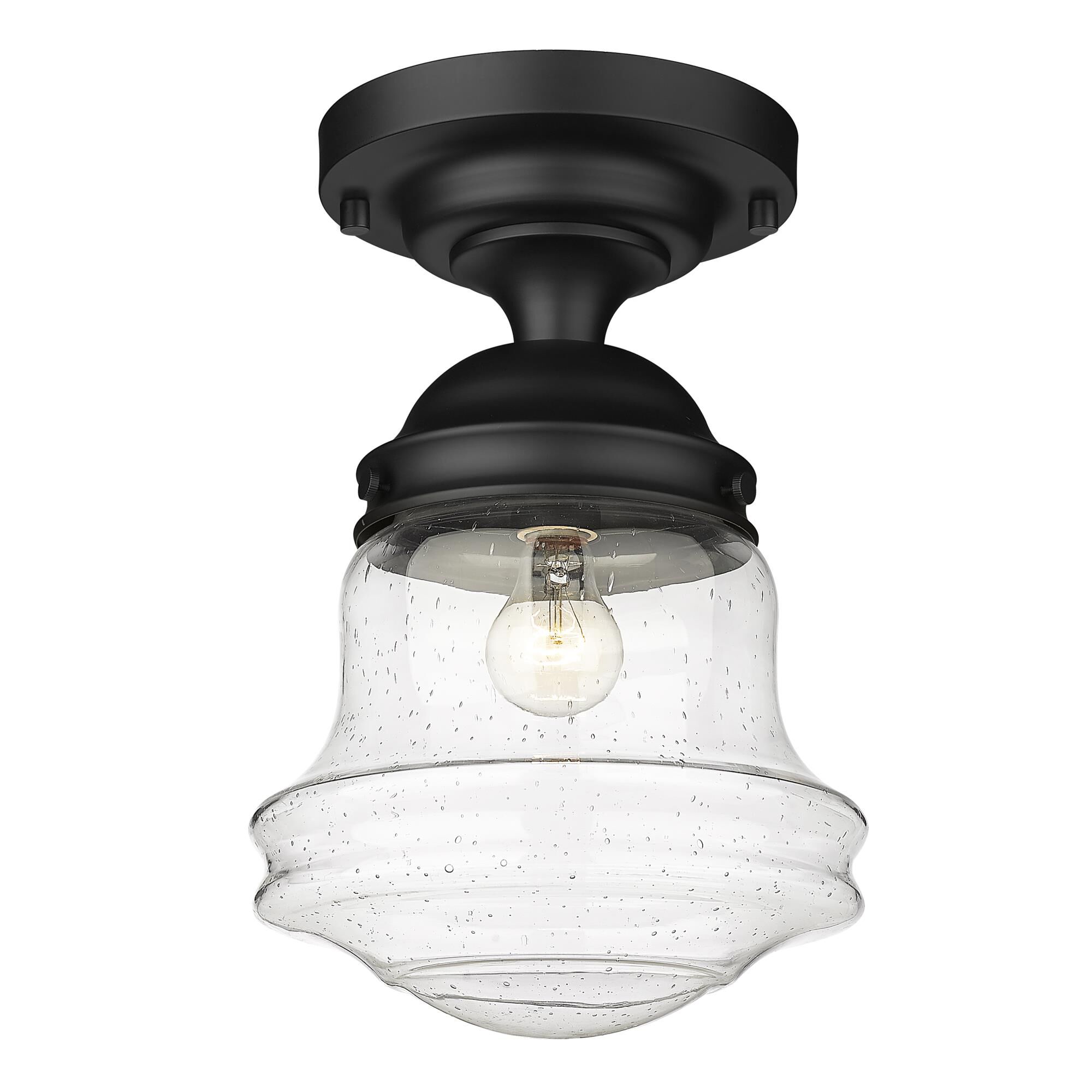 Shown in Matte Black finish and Clear Seedy glass