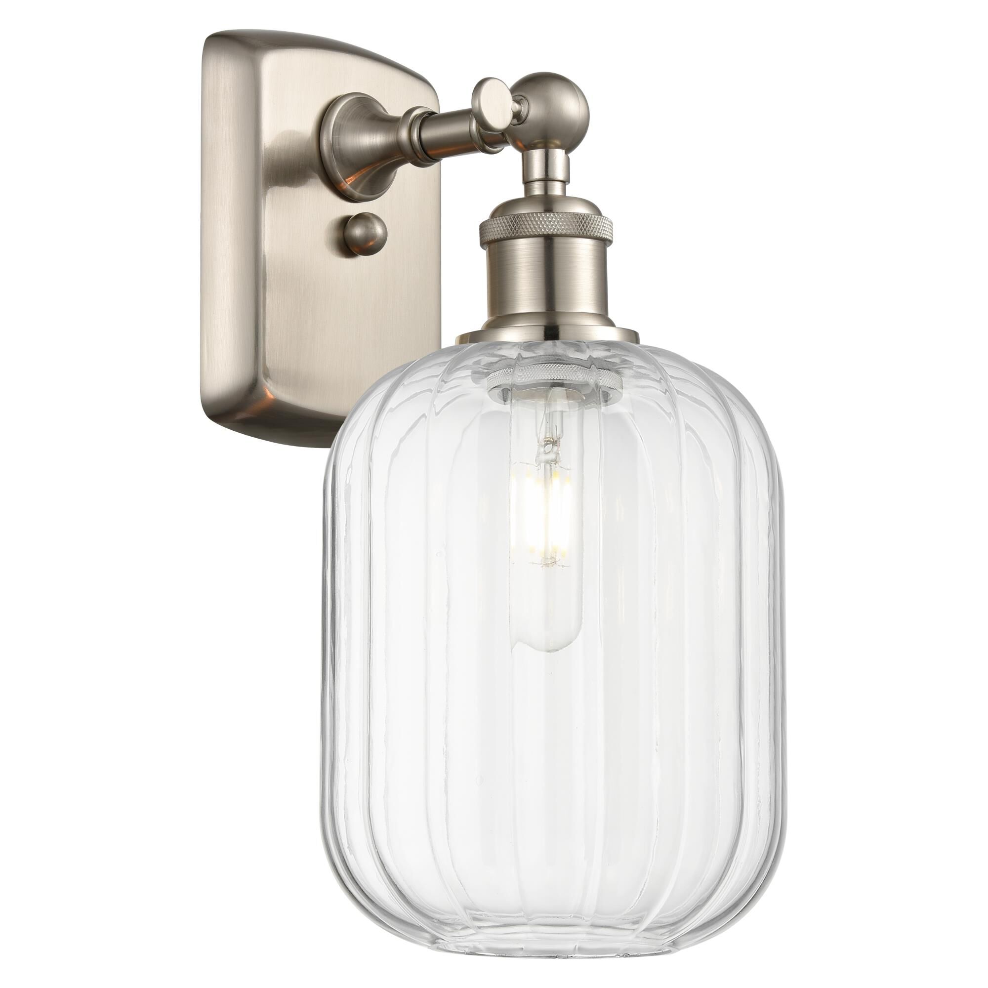 Shown in Brushed Satin Nickel finish and Clear glass