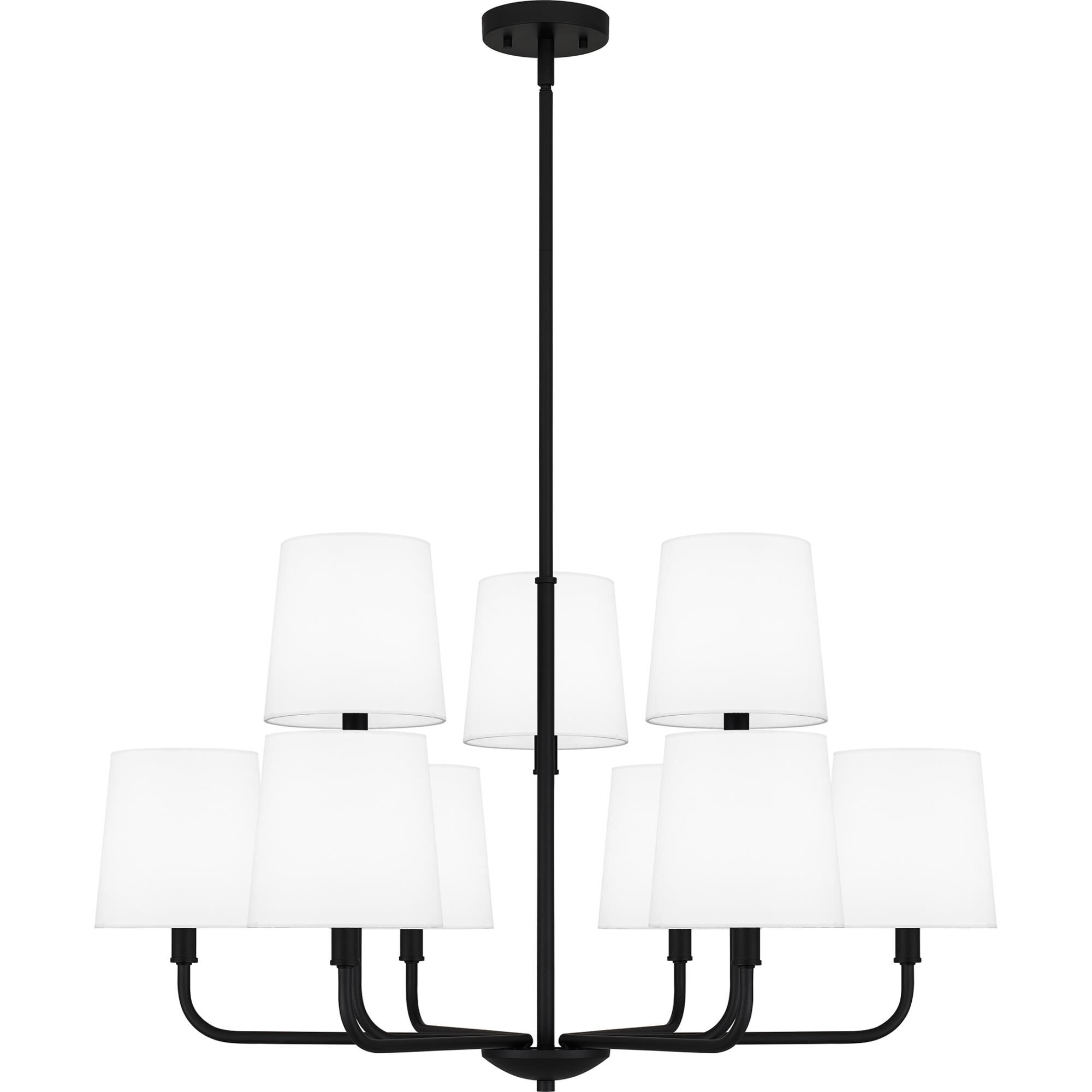 Shown in Matte Black finish and White Fabric shade