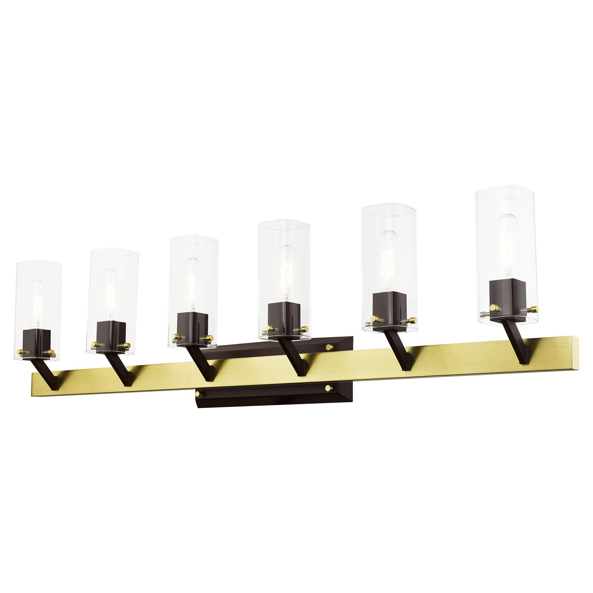 Shown in Satin Brass finish and Clear Square  With Rounded Corners glass