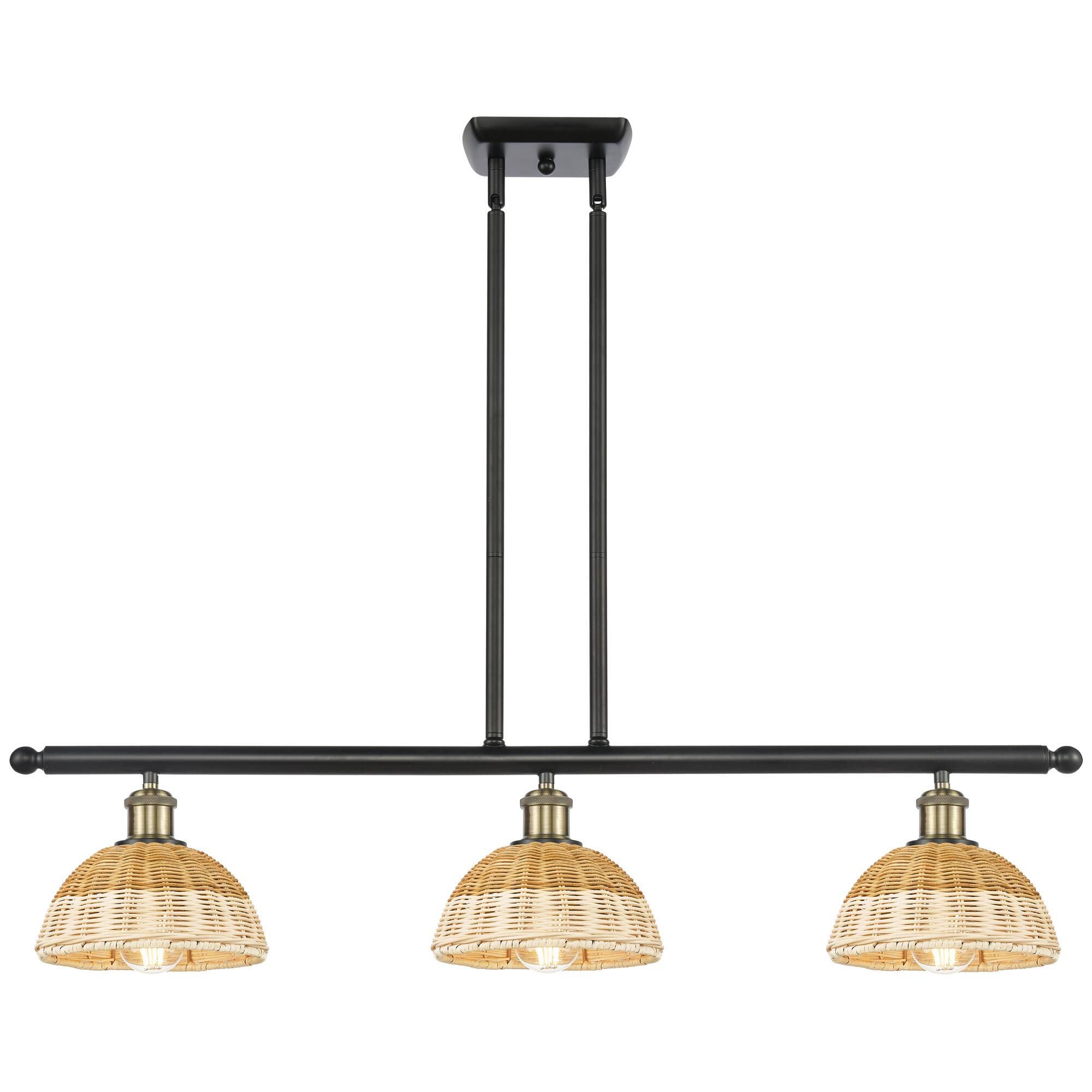 Shown in Black Antique Brass finish and Natural shade