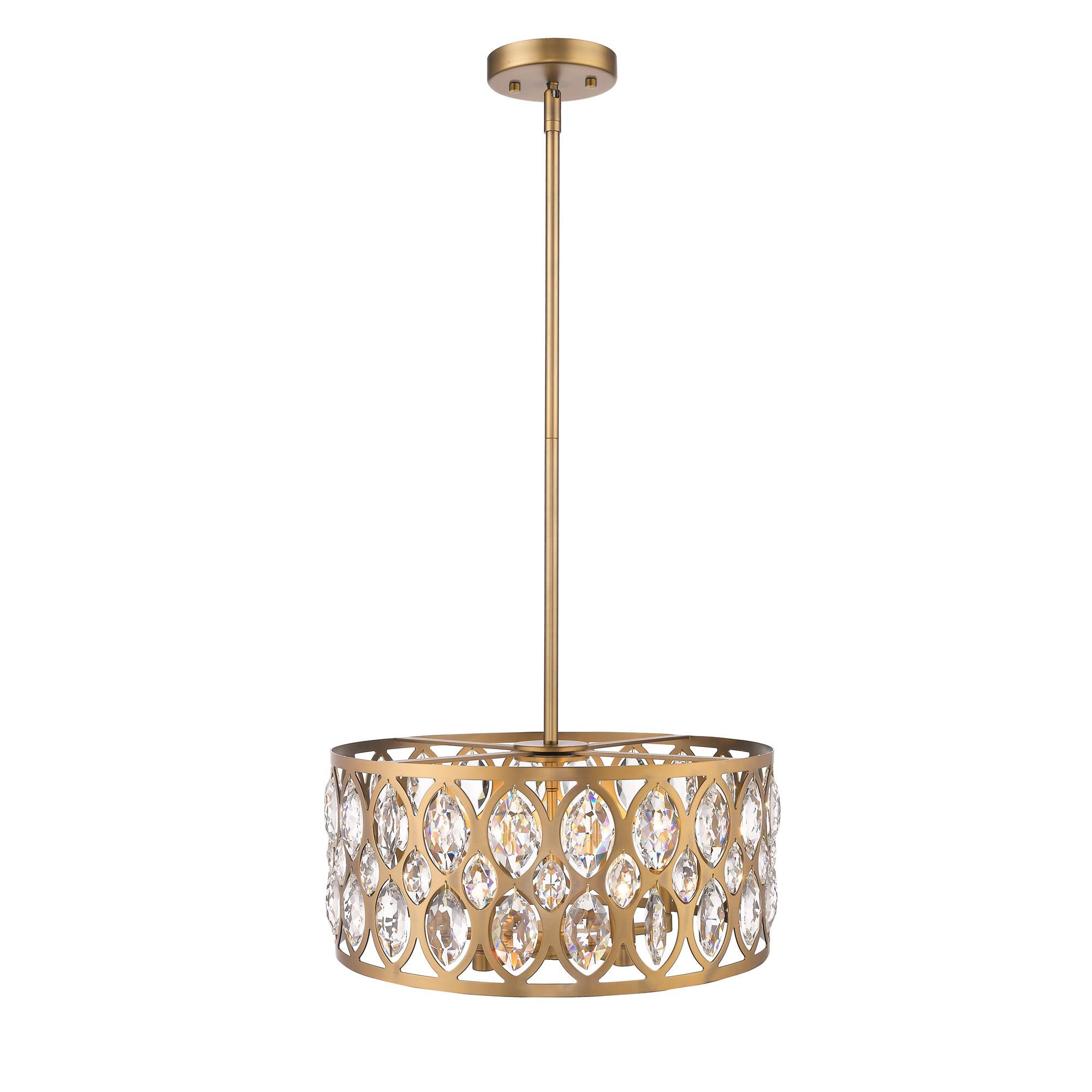 Shown in Heirloom Brass finish and Crystal glass and Crystal shade