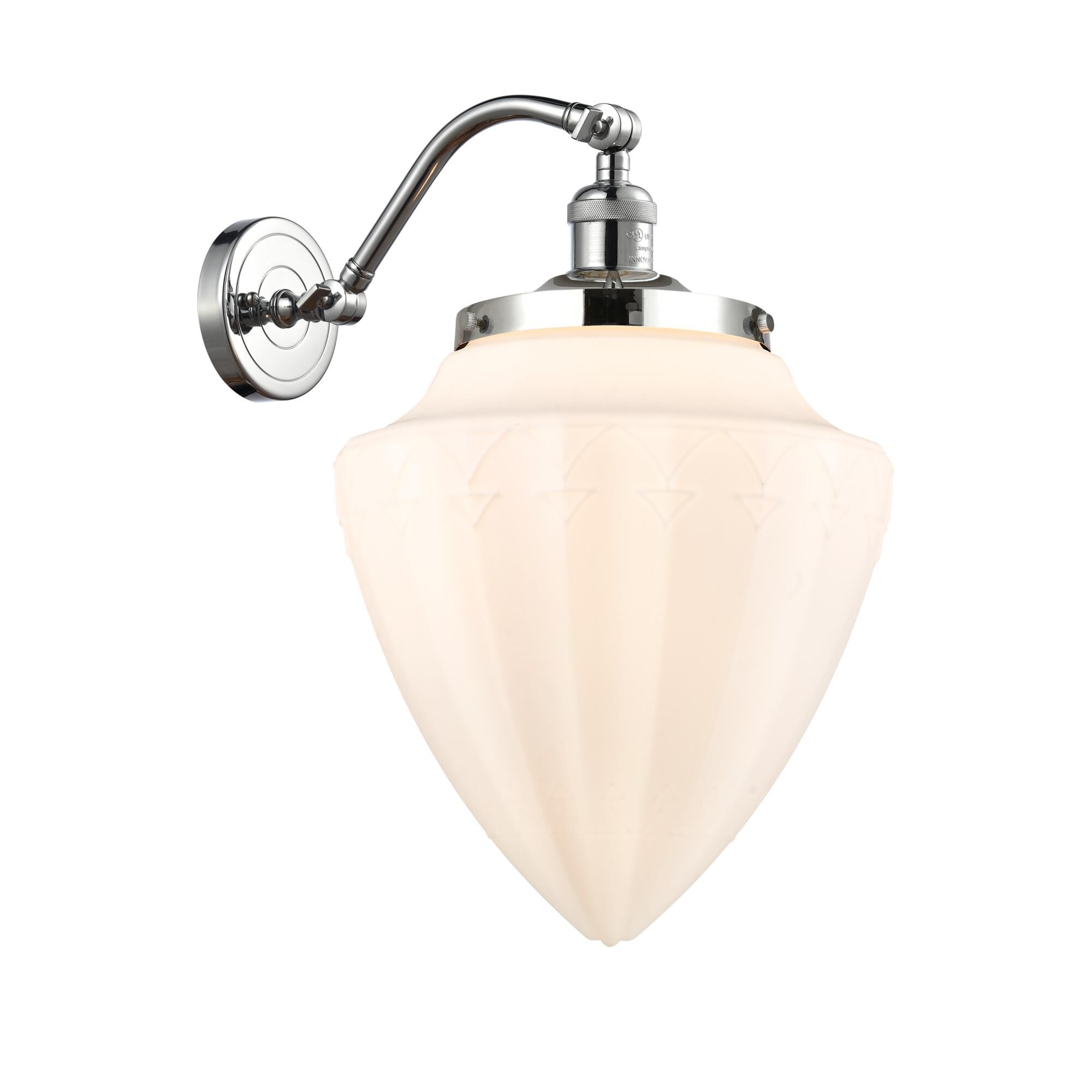 Shown in Polished Chrome finish and Matte White glass