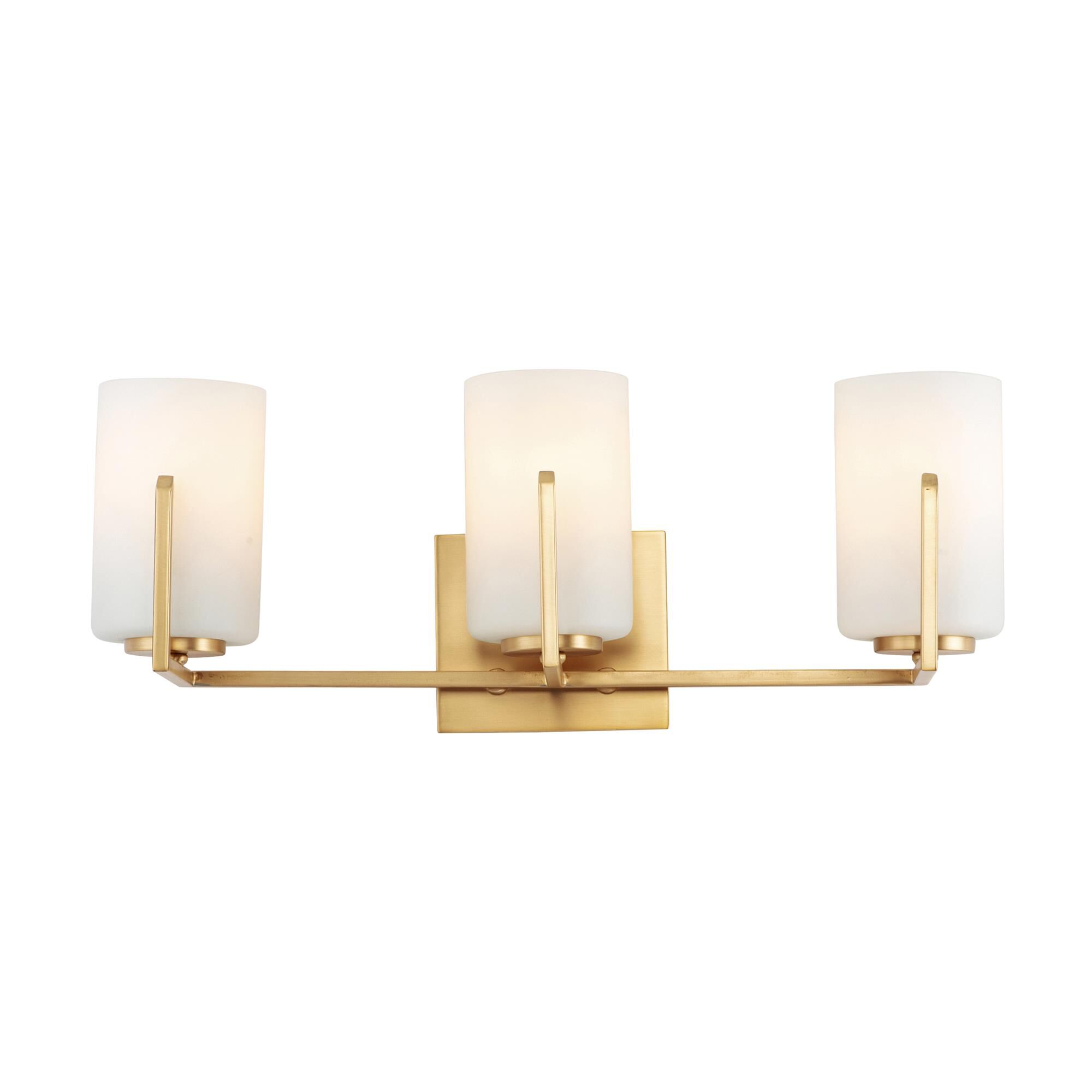 Shown in Satin Brass finish and Satin White glass and Glass shade