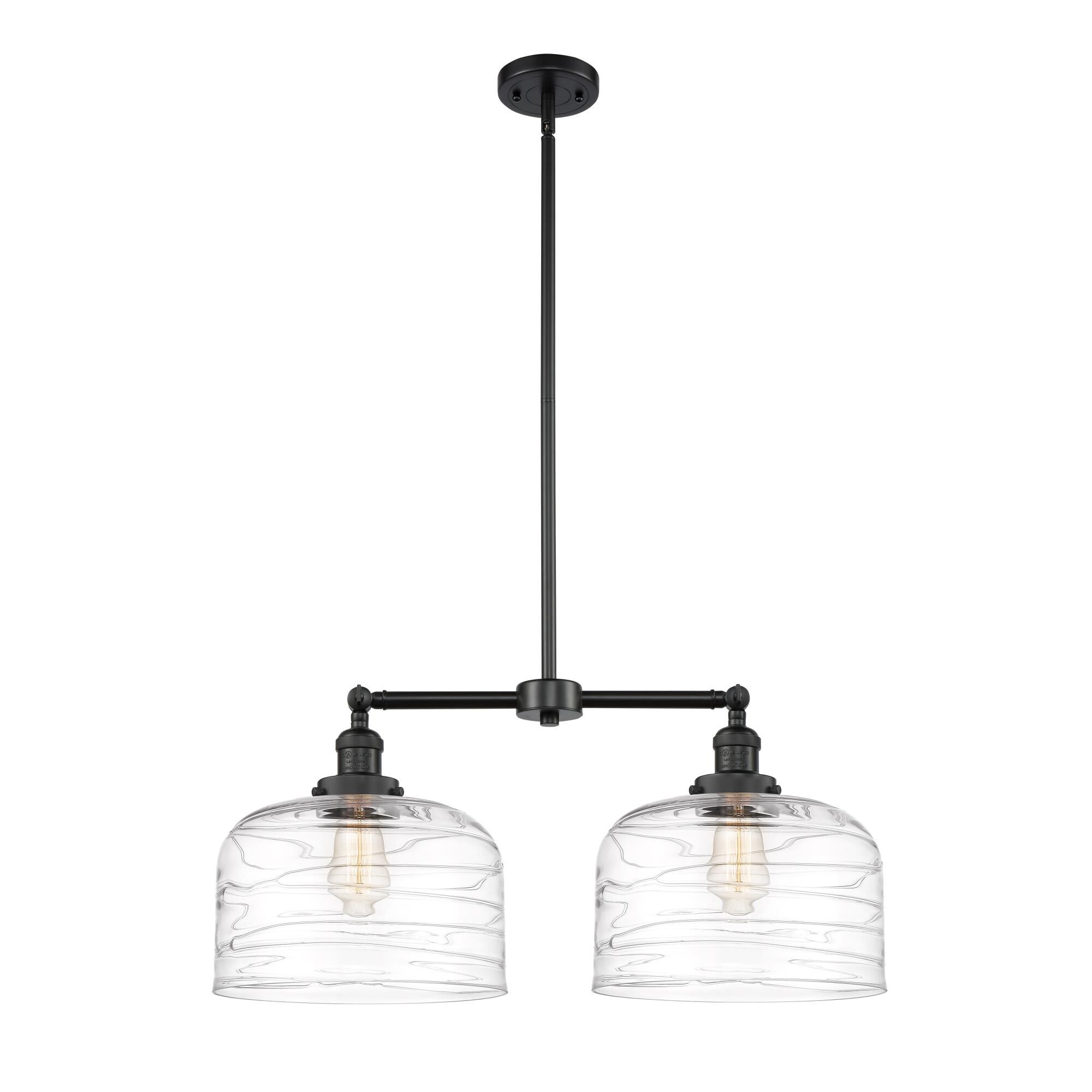 Shown in Matte Black finish and Clear Deco Swirl X-Large Bell glass