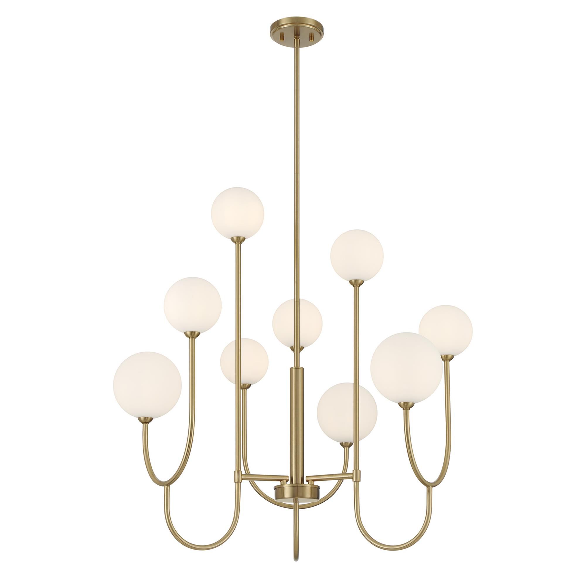 Shown in Noble Brass finish and White Opal glass