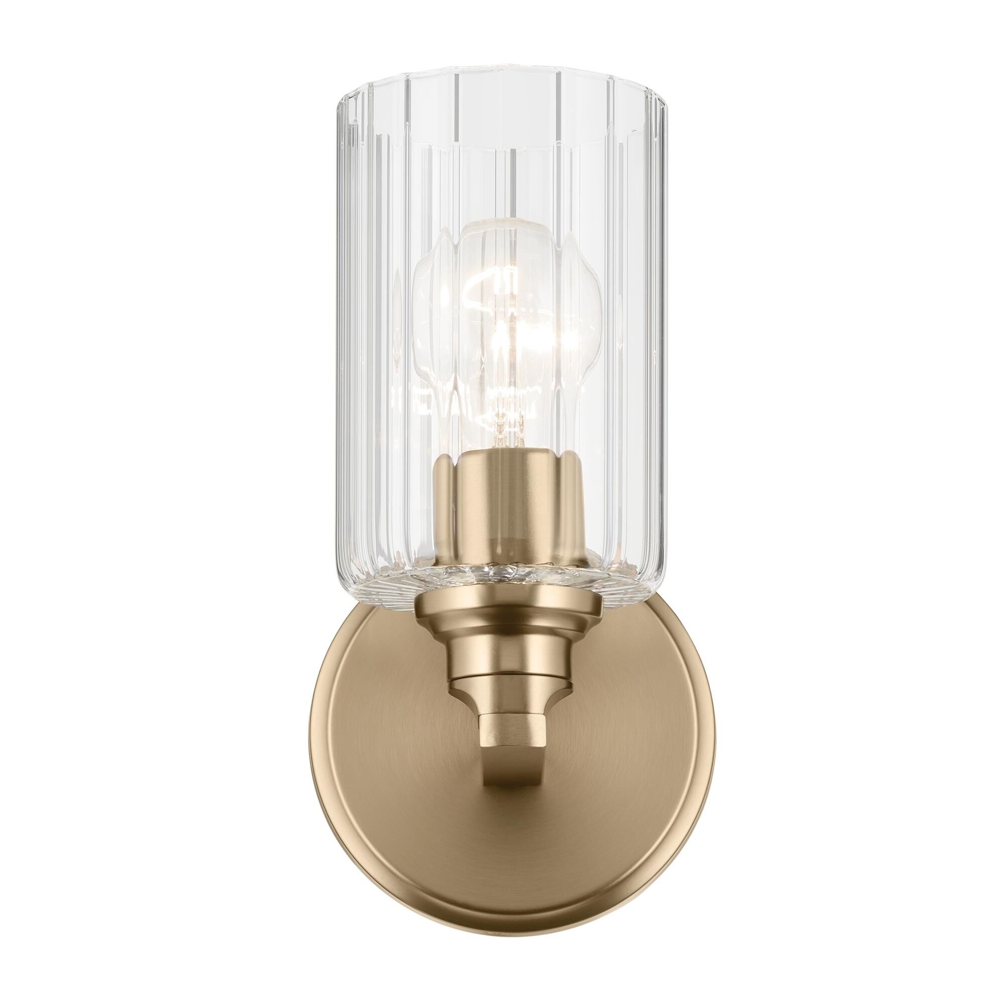 Shown in Champagne Bronze finish and Clear Fluted glass
