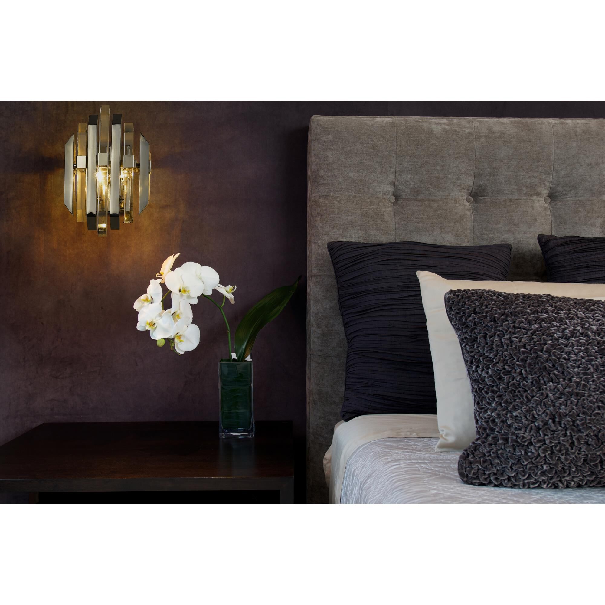 Shown in Polished Nickel finish and Crystal glass and Crystal shade