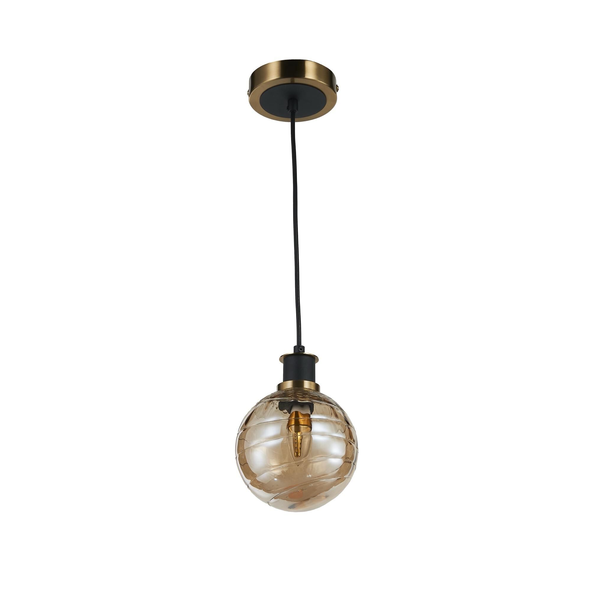 Shown in Black and Brushed Brass finish and Amber glass