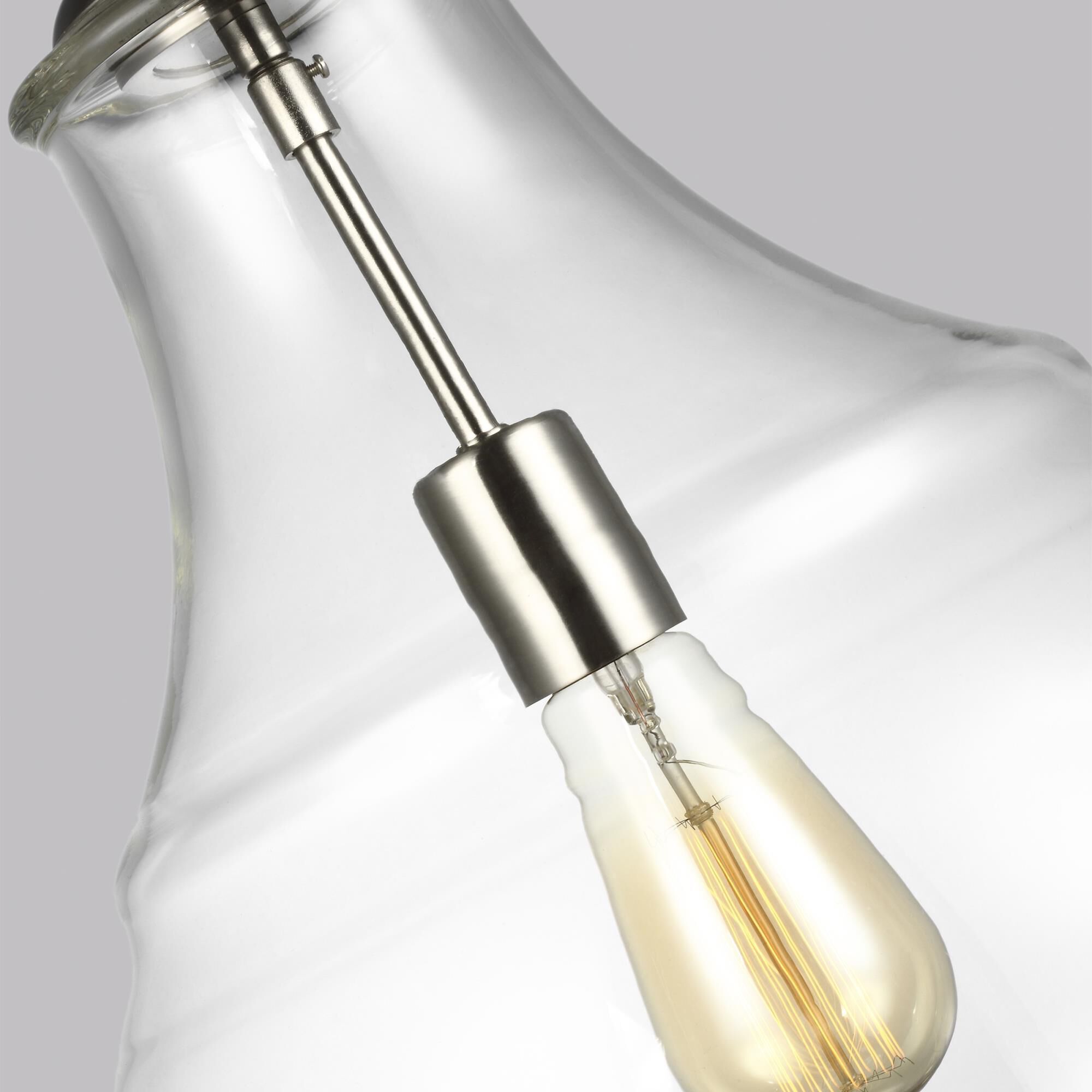 Shown in Satin Nickel finish and Clear Shade glass and Clear shade
