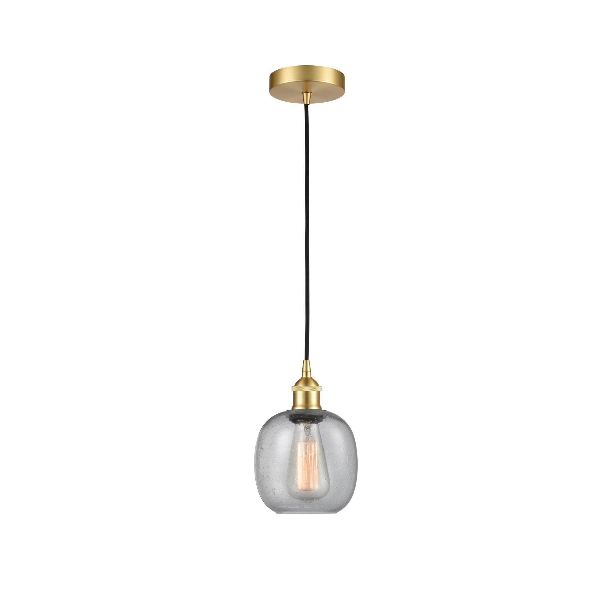 Shown in Satin Gold finish and Seedy glass