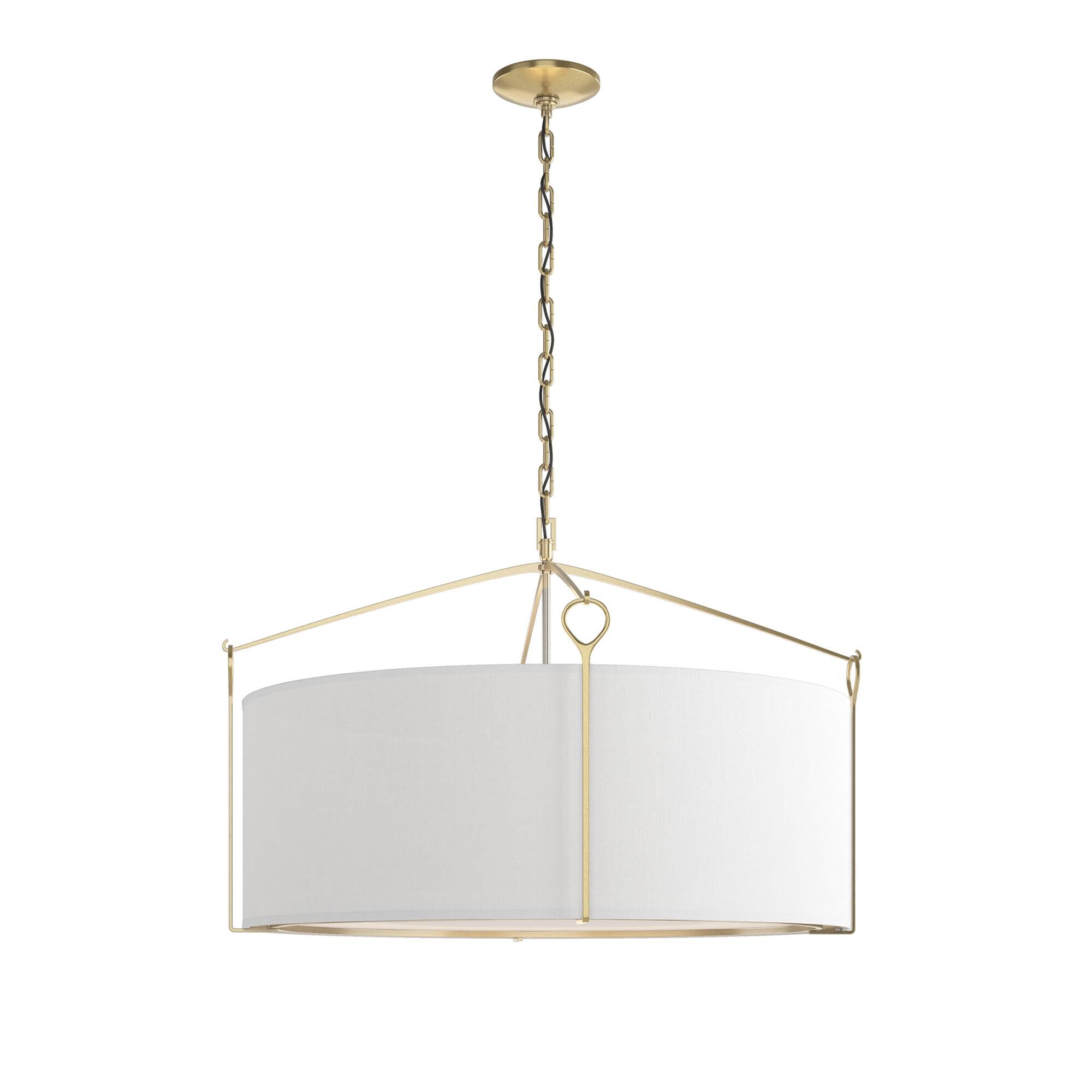 Shown in Modern Brass finish and Natural Anna shade