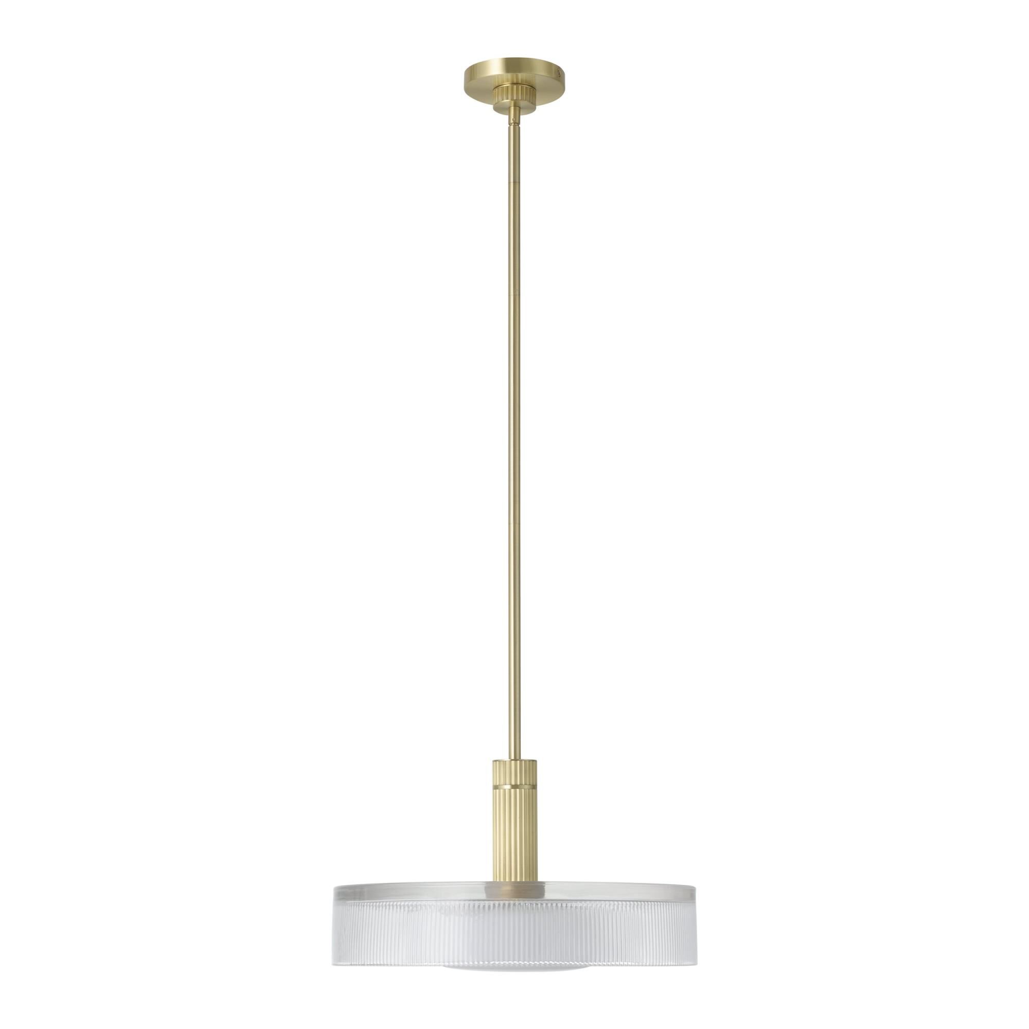 Shown in Champagne Gold finish and Clear Ribbed, Opal glass