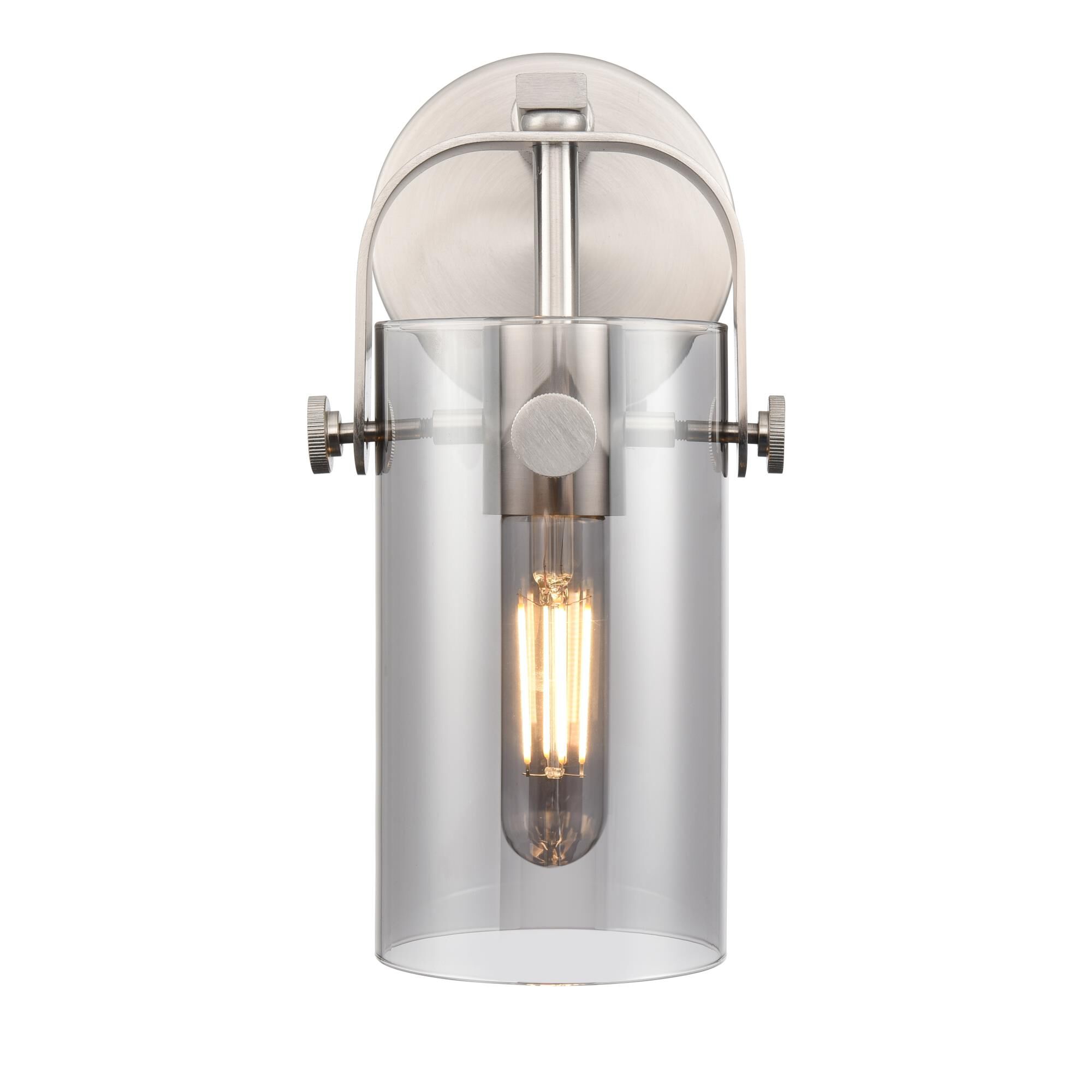 Shown in Satin Nickel finish and Plated Smoke glass and Plated Smoke Glass shade