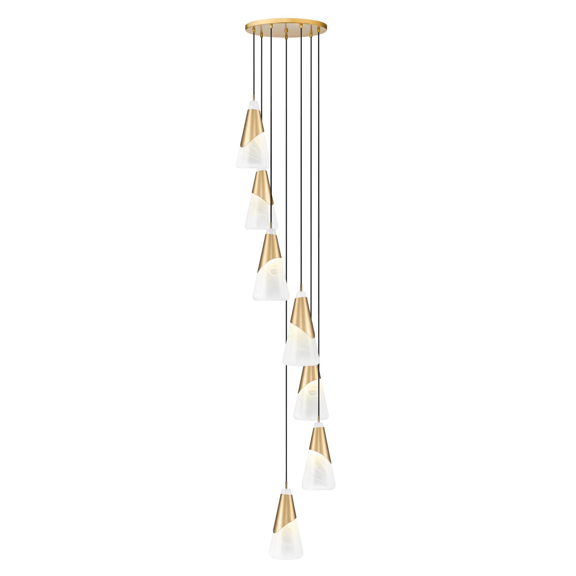 Shown in Modern Gold finish and White Swirl glass and White Swirl shade