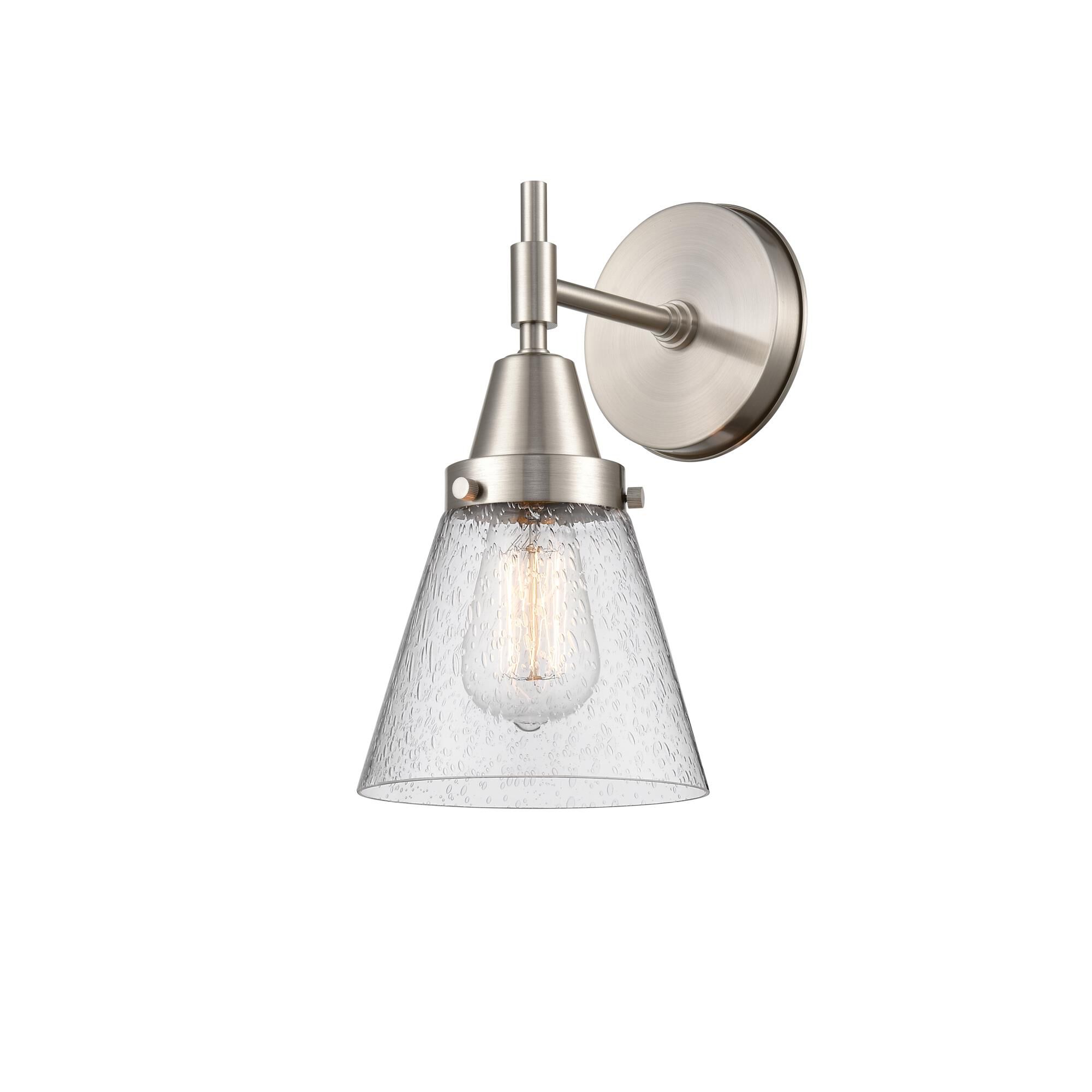 Shown in Satin Nickel finish and Seedy Large Cone glass