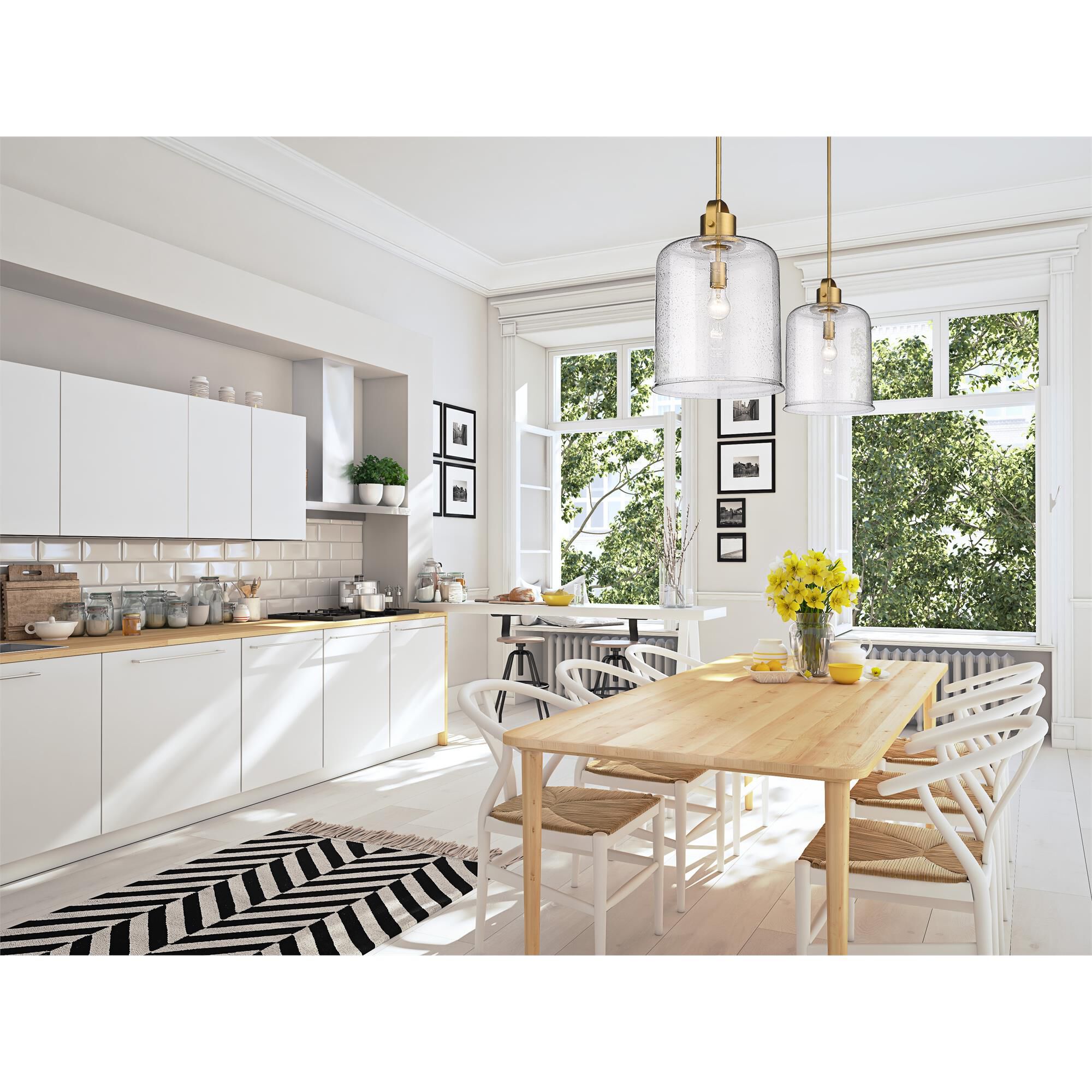 Shown in Heirloom Gold finish and Clear Seeded glass and No Shade shade