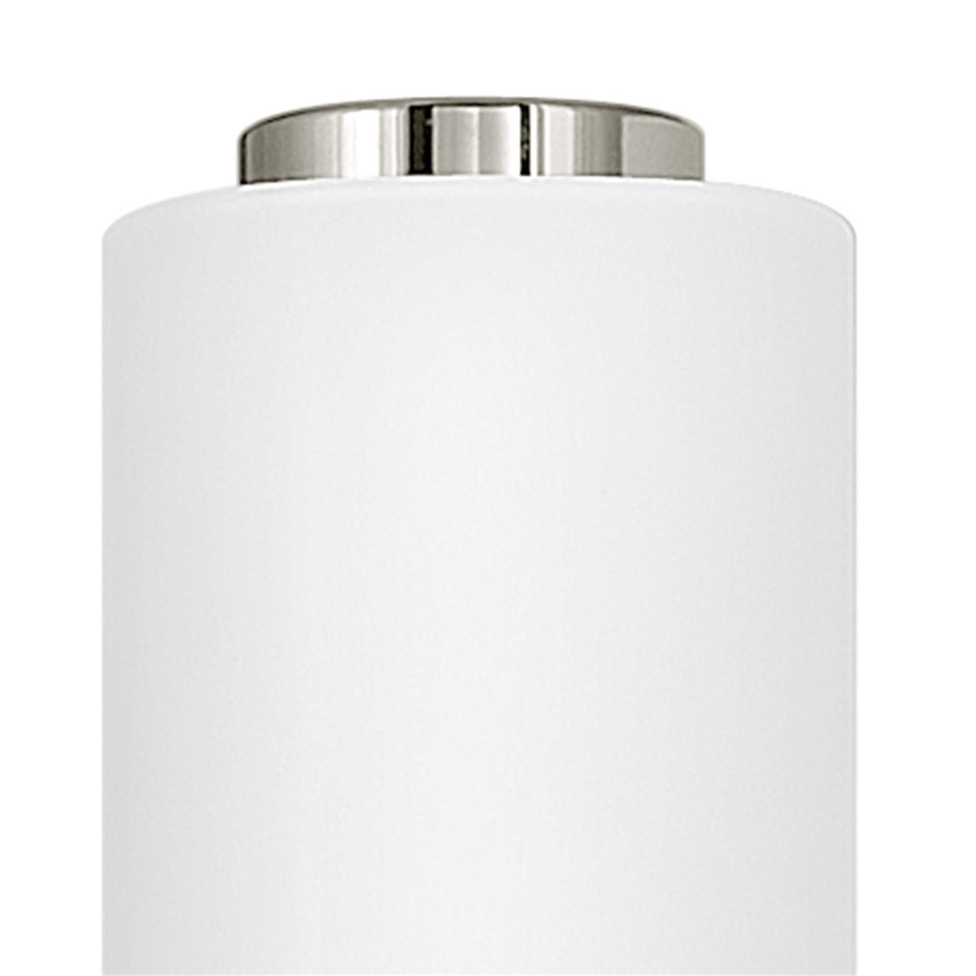 Shown in Polished Nickel finish and Etched White glass