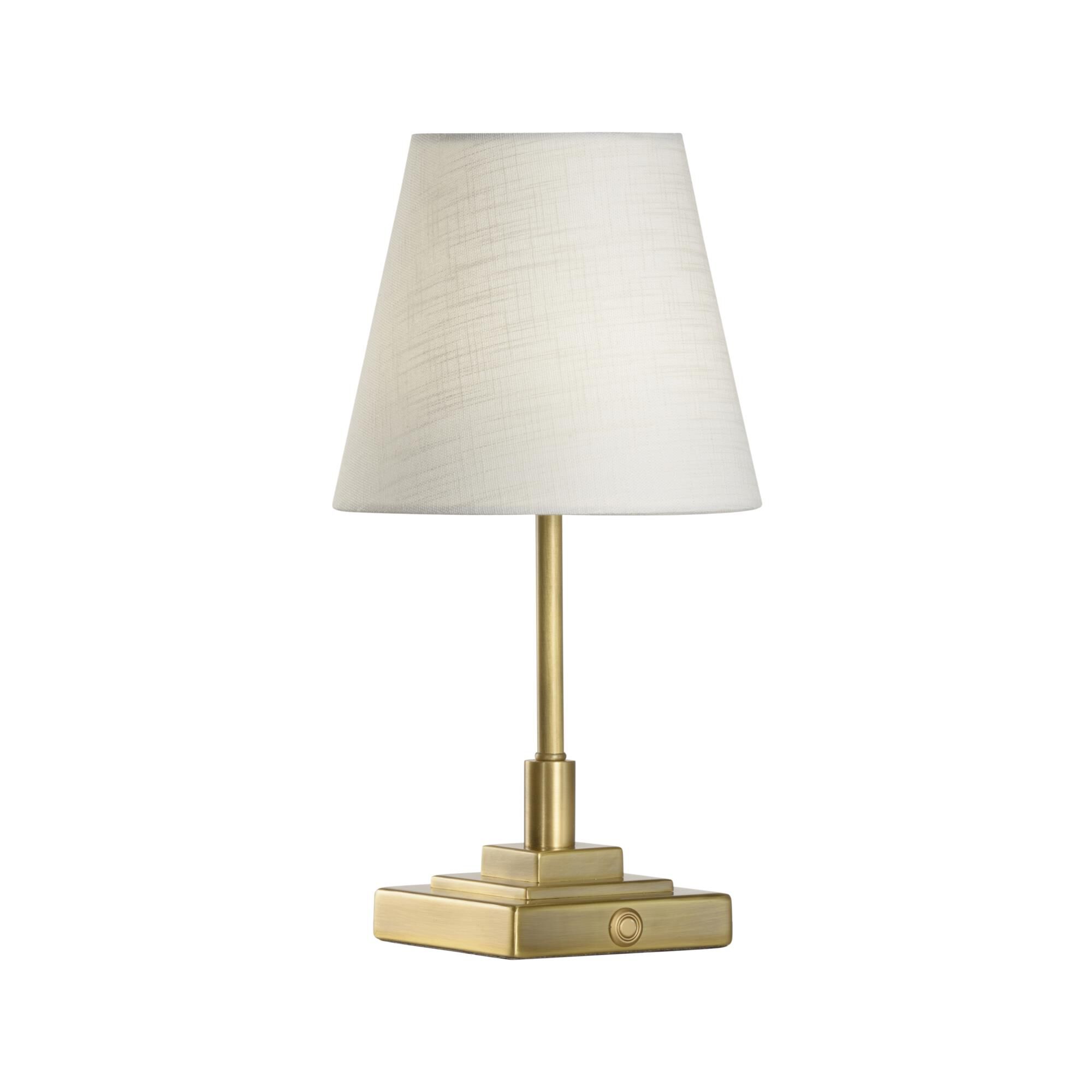 Shown in Gold finish and Linen shade
