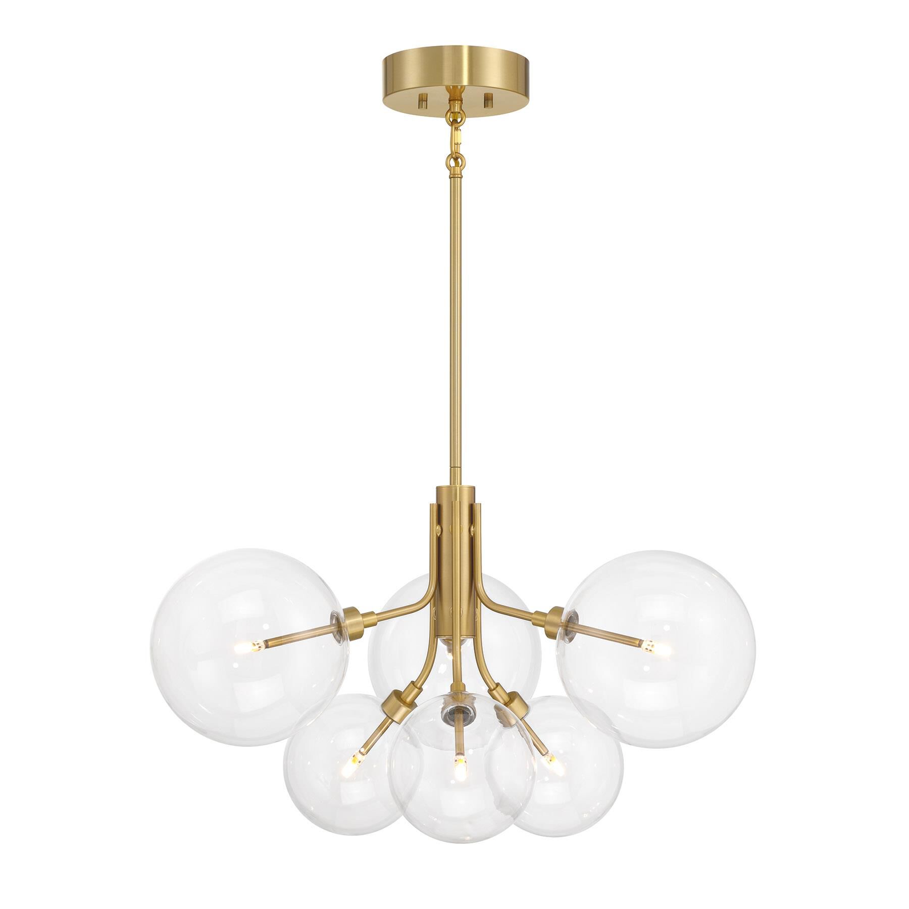 Shown in Natural Brass finish and Clear glass and Glass shade