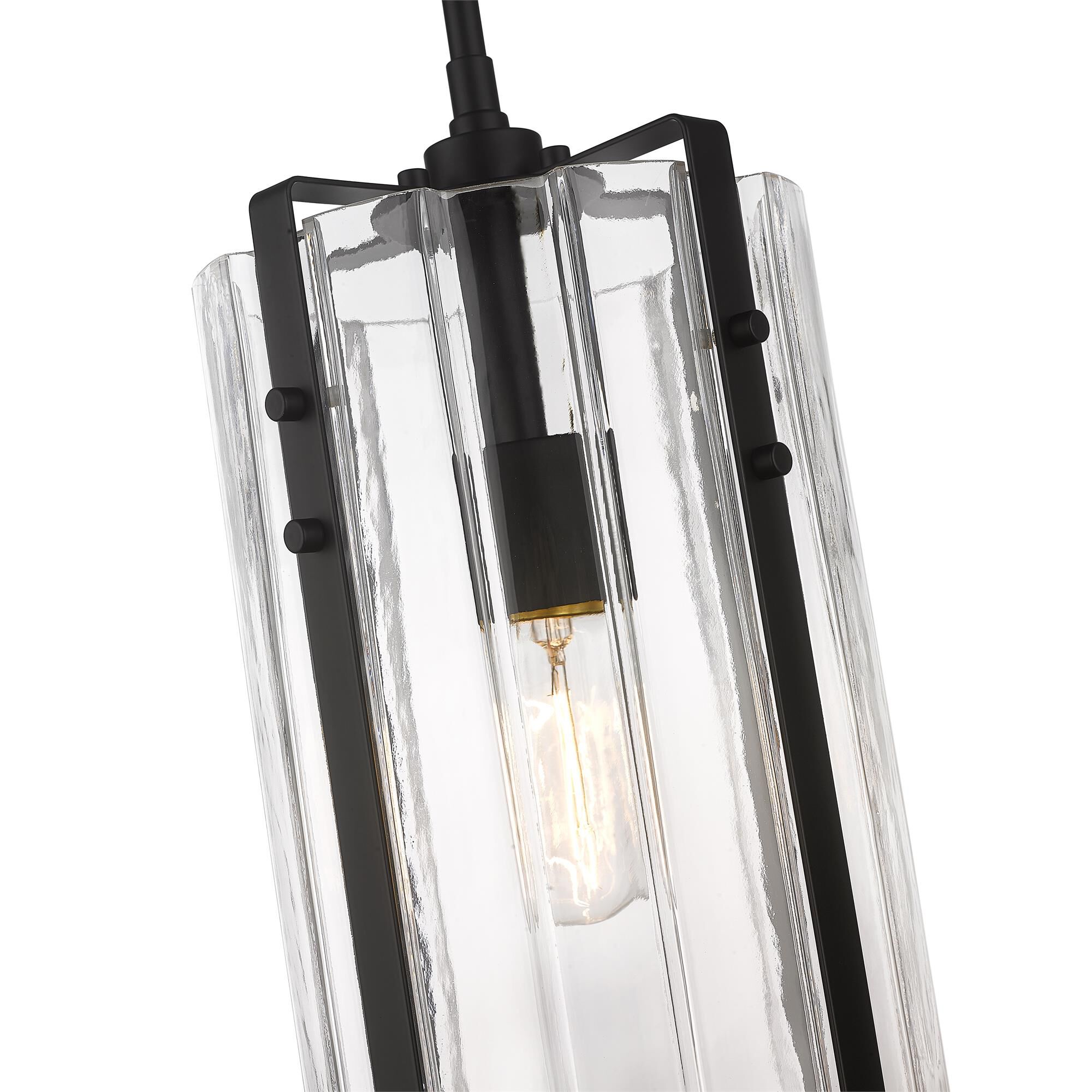 Shown in Matte Black finish and Clear glass and Clear shade