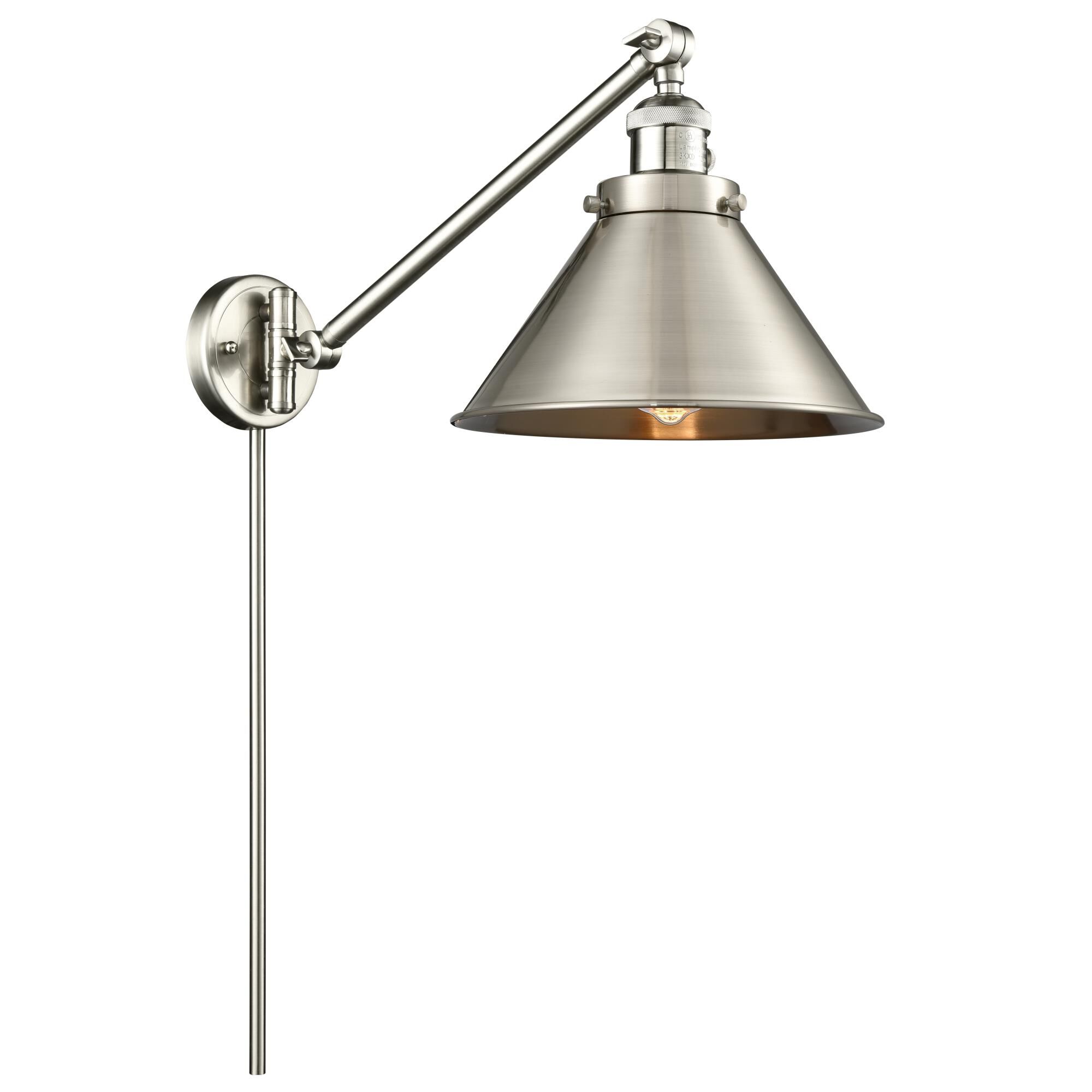 Shown in Brushed Satin Nickel finish and Brushed Satin Nickel shade