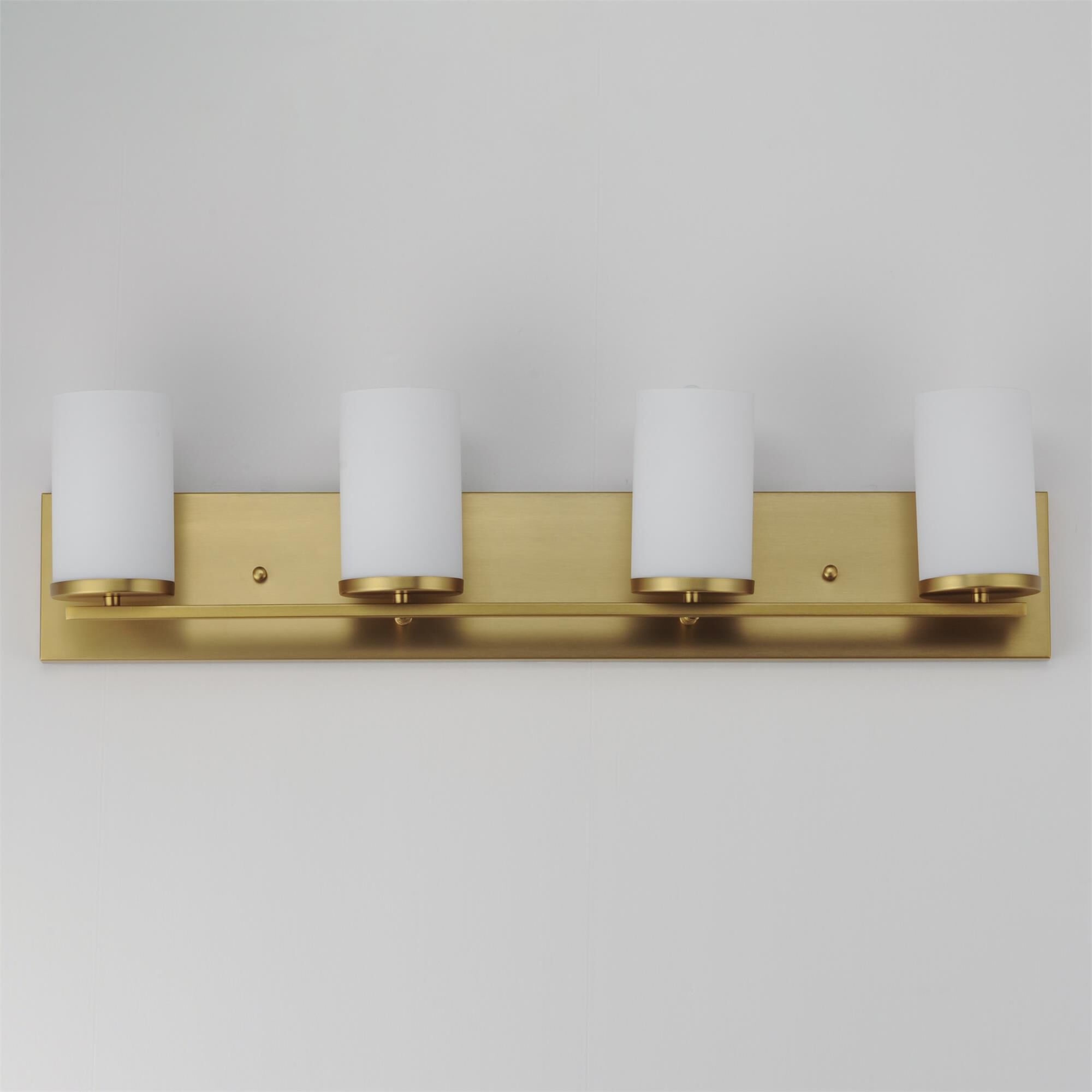 Shown in Satin Brass finish and Satin White glass and Glass shade