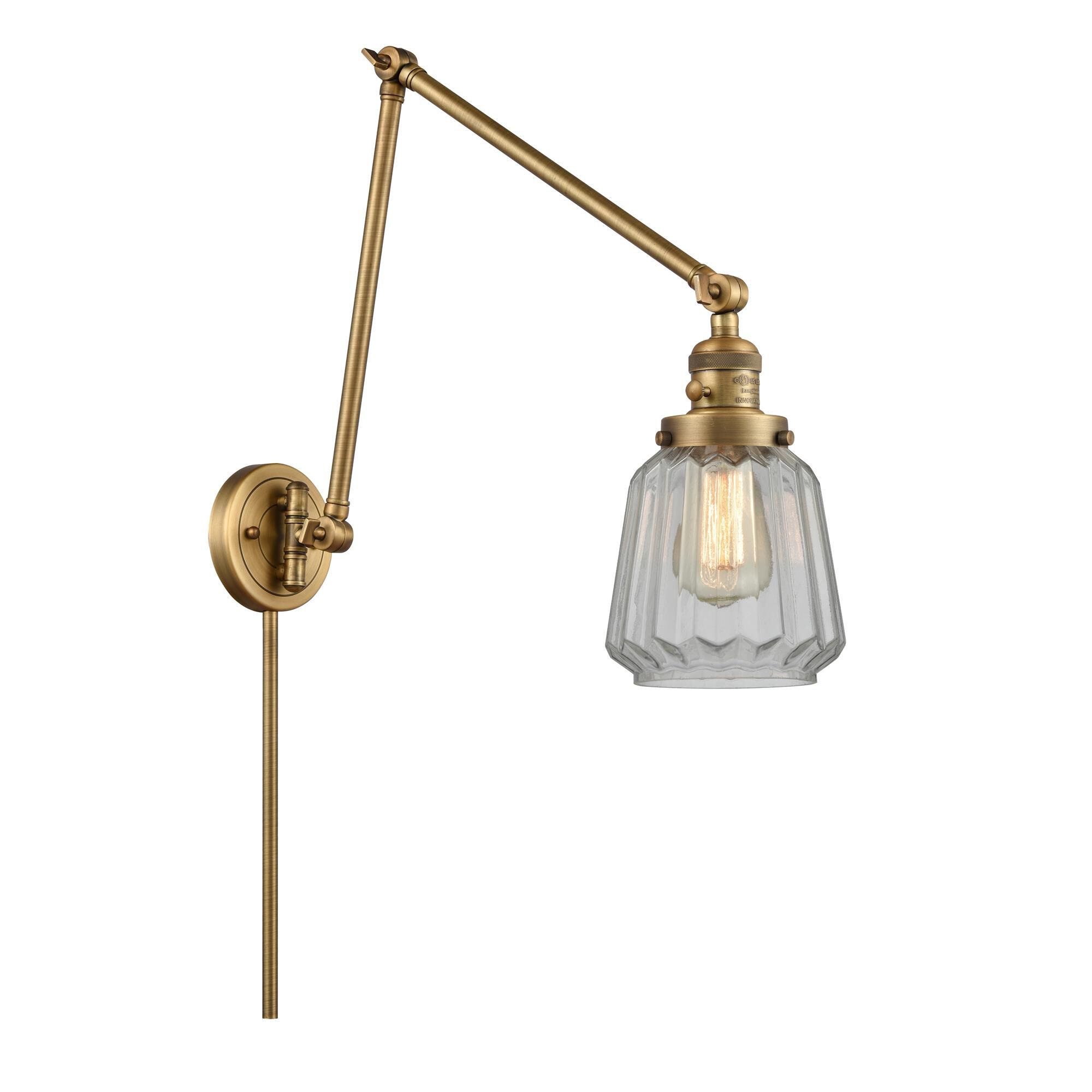 Shown in Brushed Brass finish and Clear Chatham glass