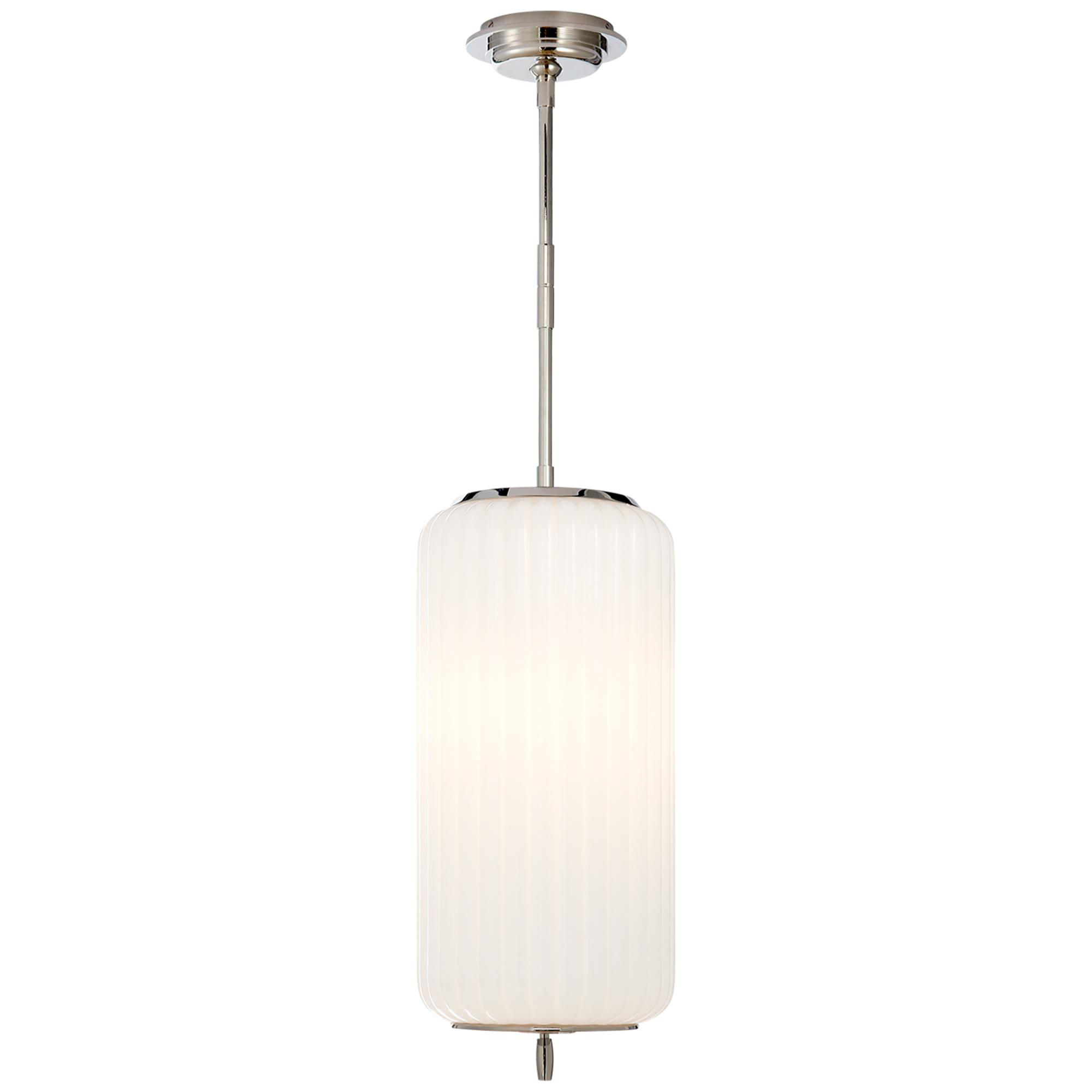 Shown in Polished Nickel finish and White glass