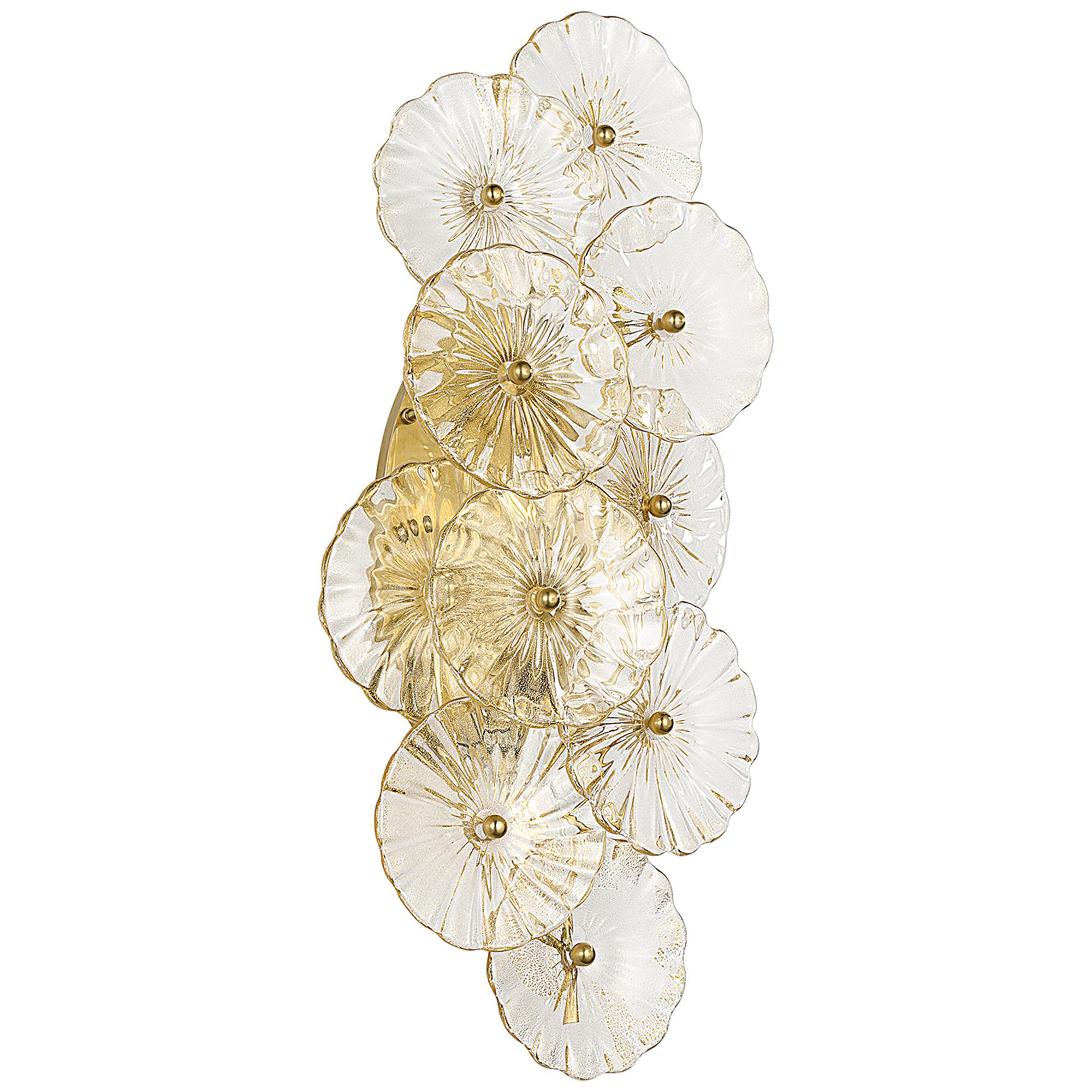 Shown in Hand-Rubbed Antique Brass finish and Gold Fleck glass