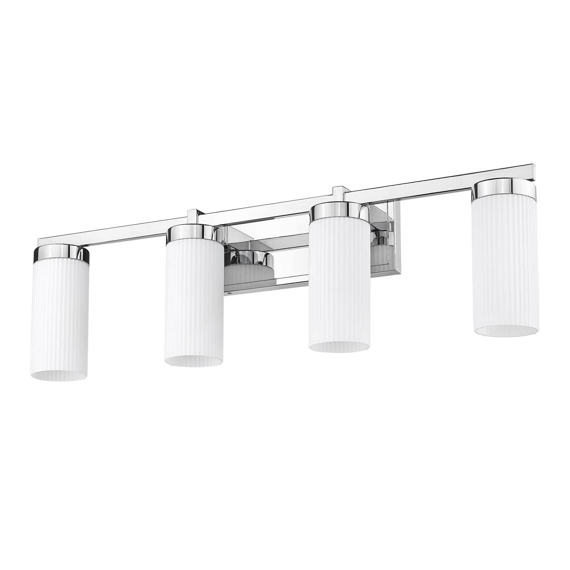Shown in Chrome finish and White glass and White shade