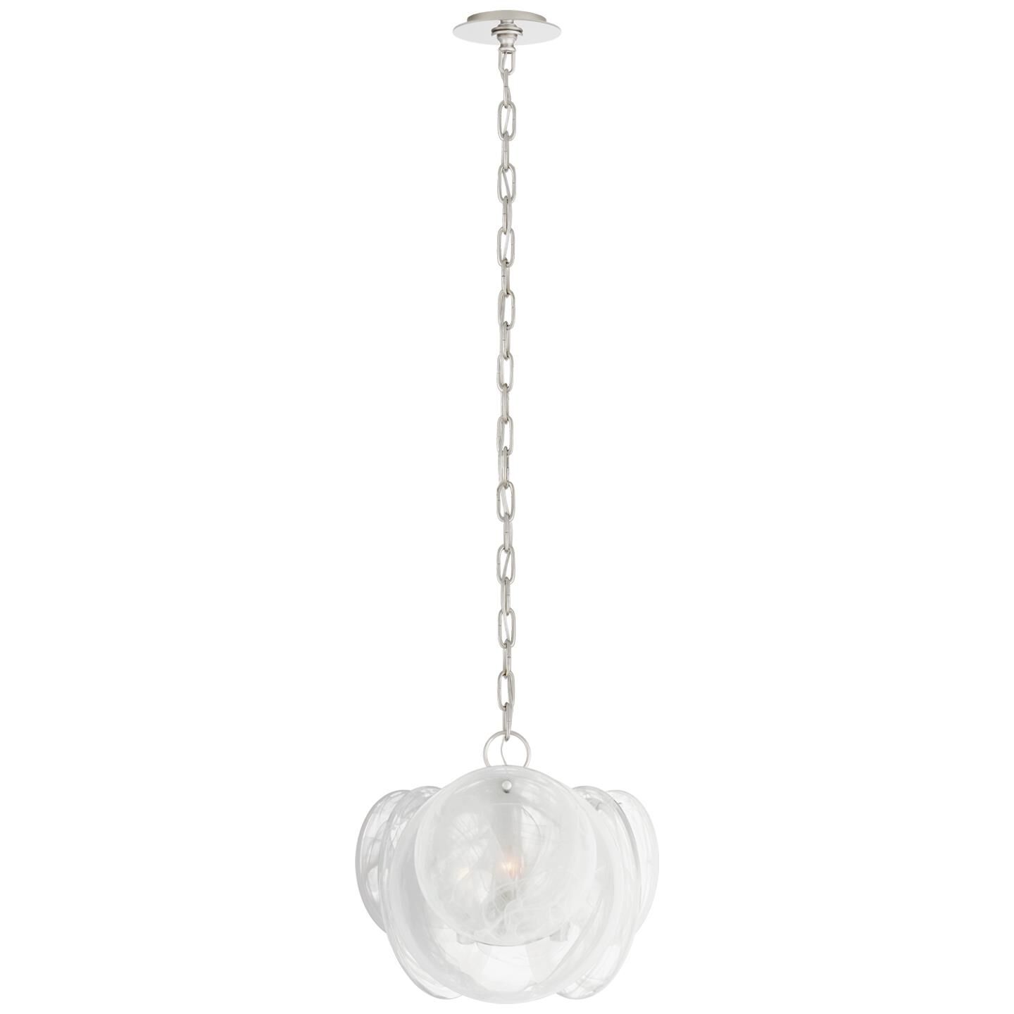 Shown in Polished Nickel finish and White Strie glass and White Strie Glass shade