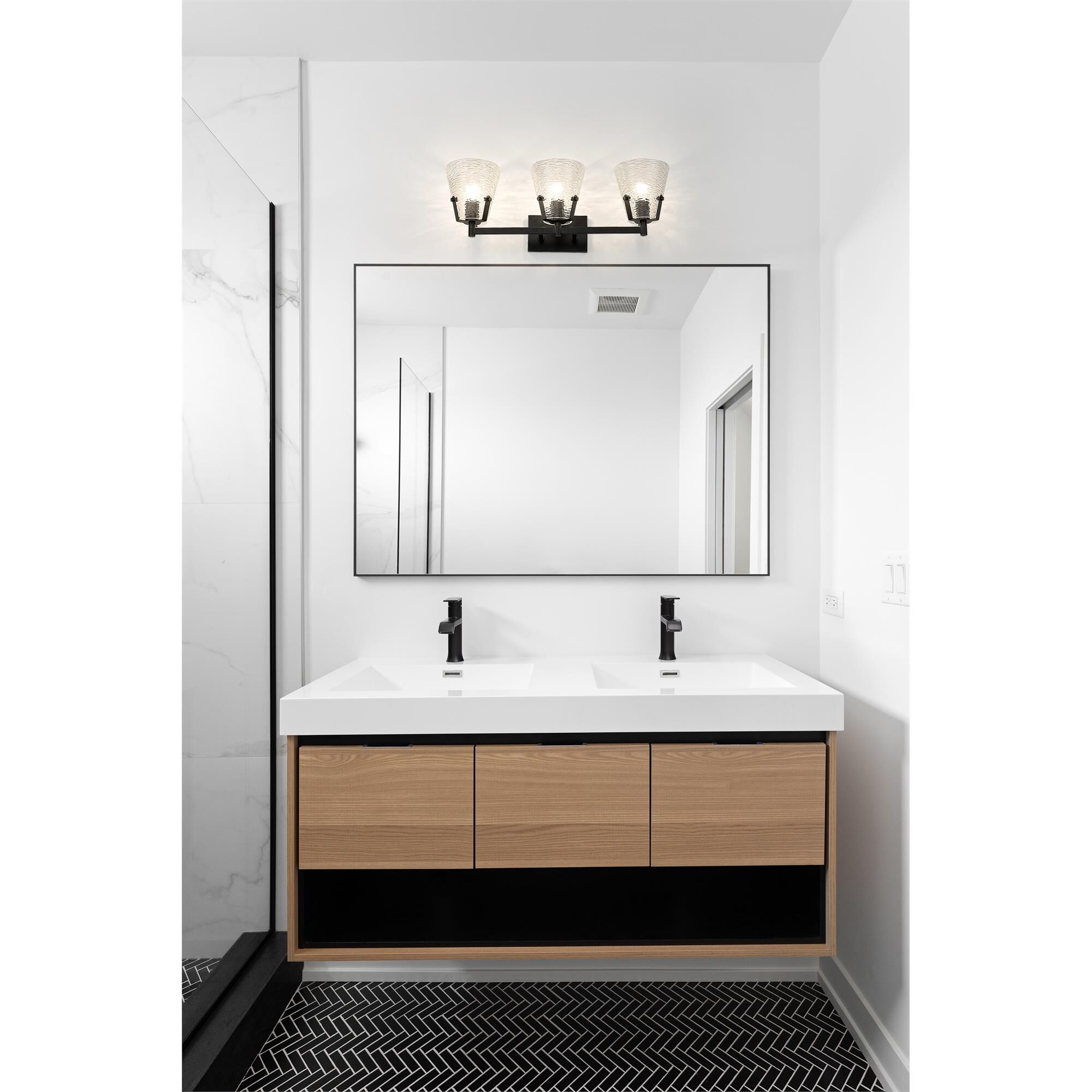 Shown in Matte Black finish and Clear Ribbed glass