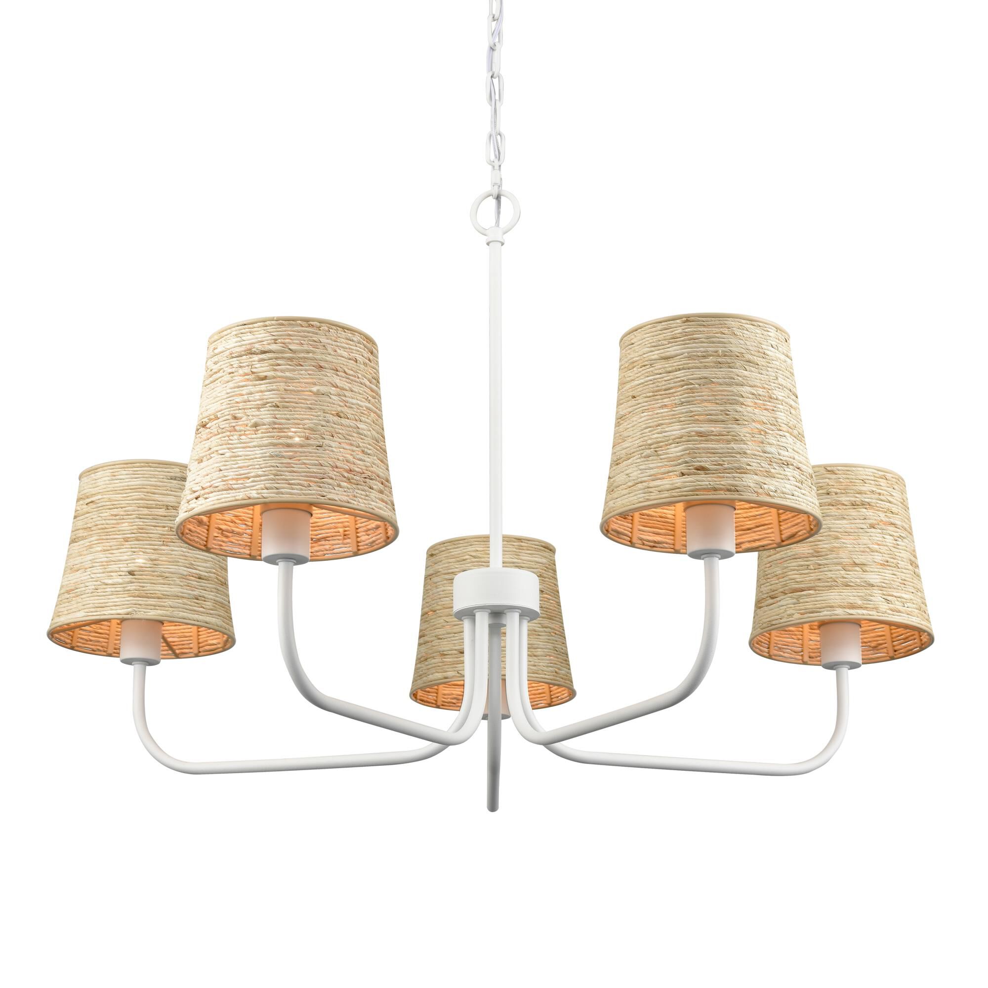 Shown in Textured White finish and Natural Abaca Rope Shade glass and Natural Abaca Rope shade