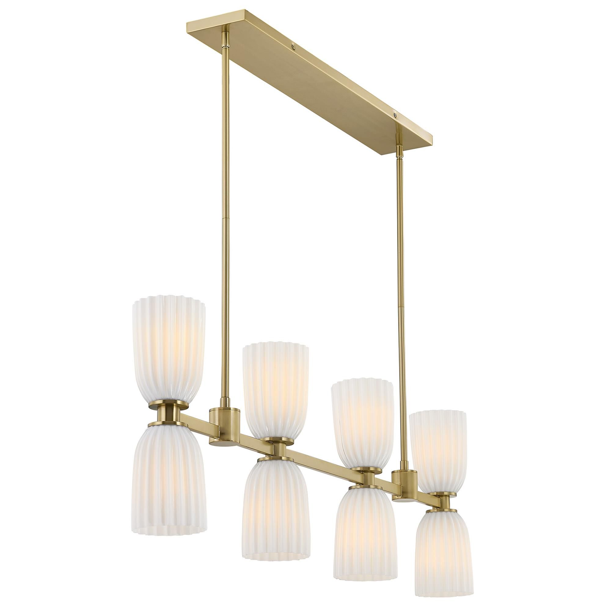 Shown in Noble Brass finish and White Opal Ribbed glass