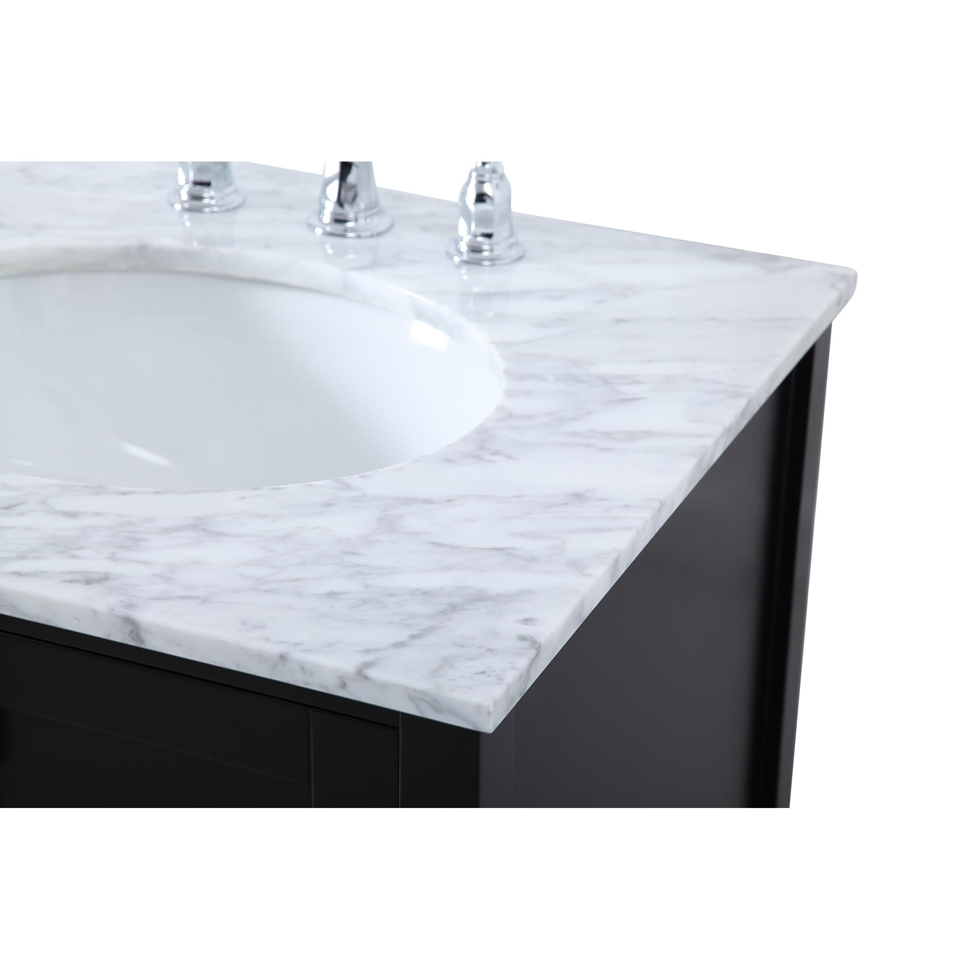 Shown in Black And Brushed Nickel With Carrara White Marble finish