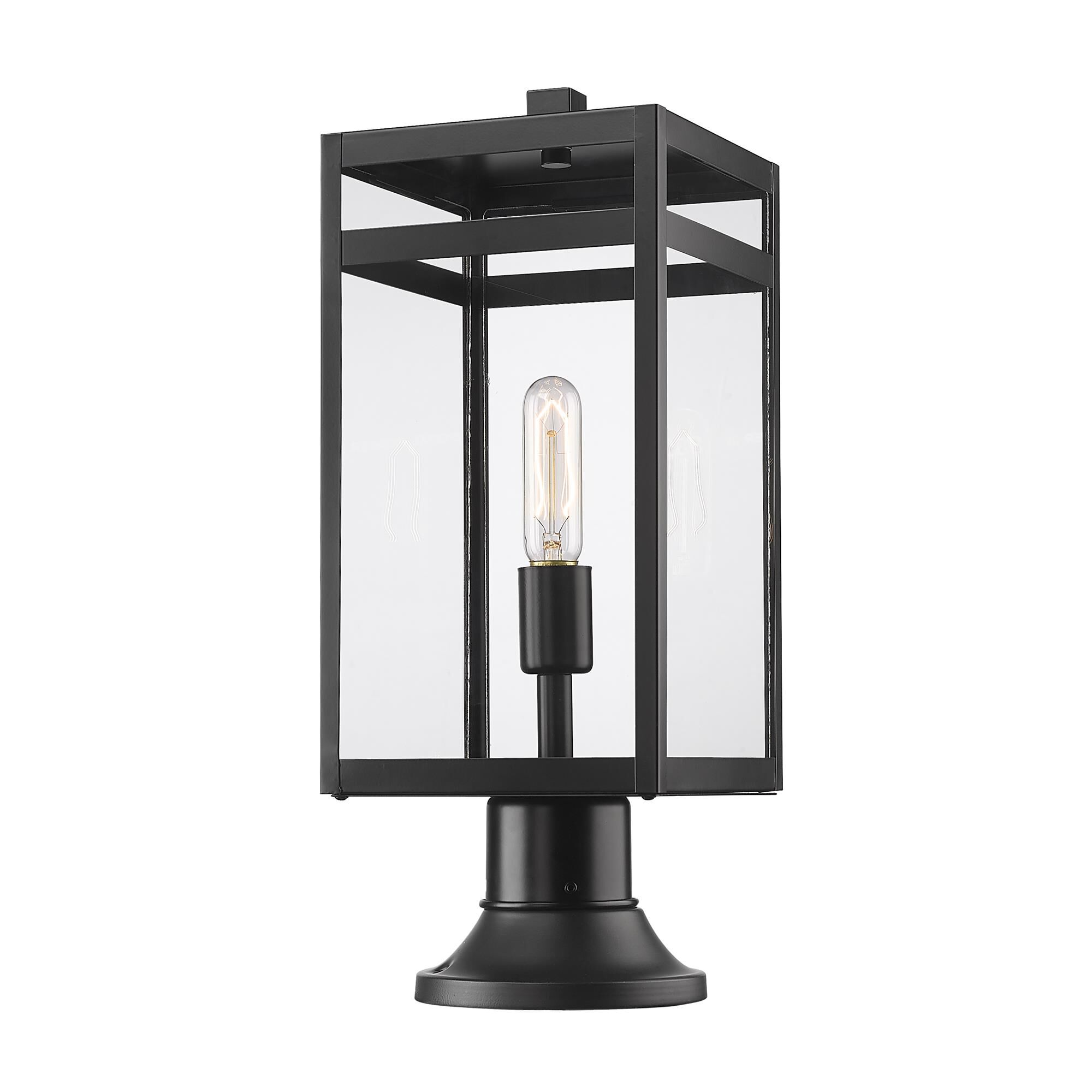 Shown in Black finish and Glass shade