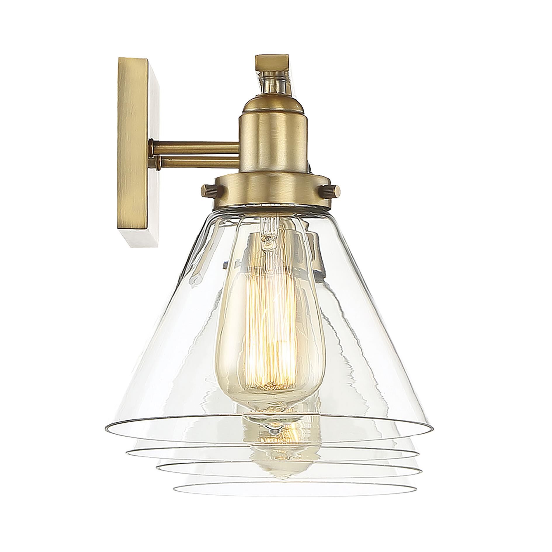 Shown in Warm Brass finish and Clear glass