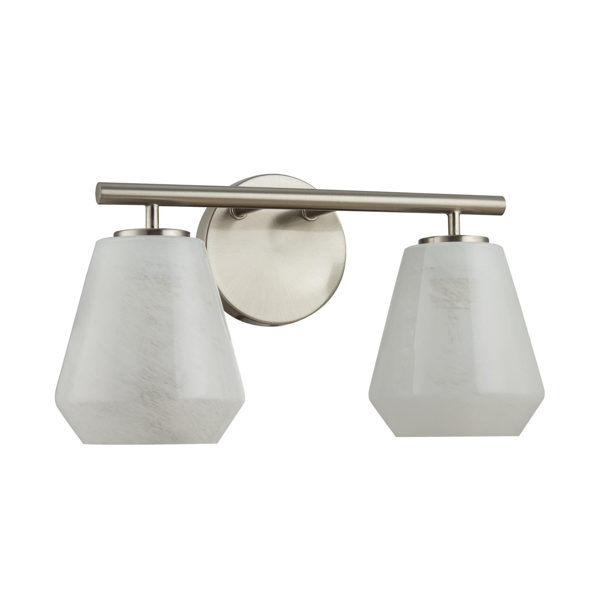 Shown in Brushed Nickel finish and Wispy White glass