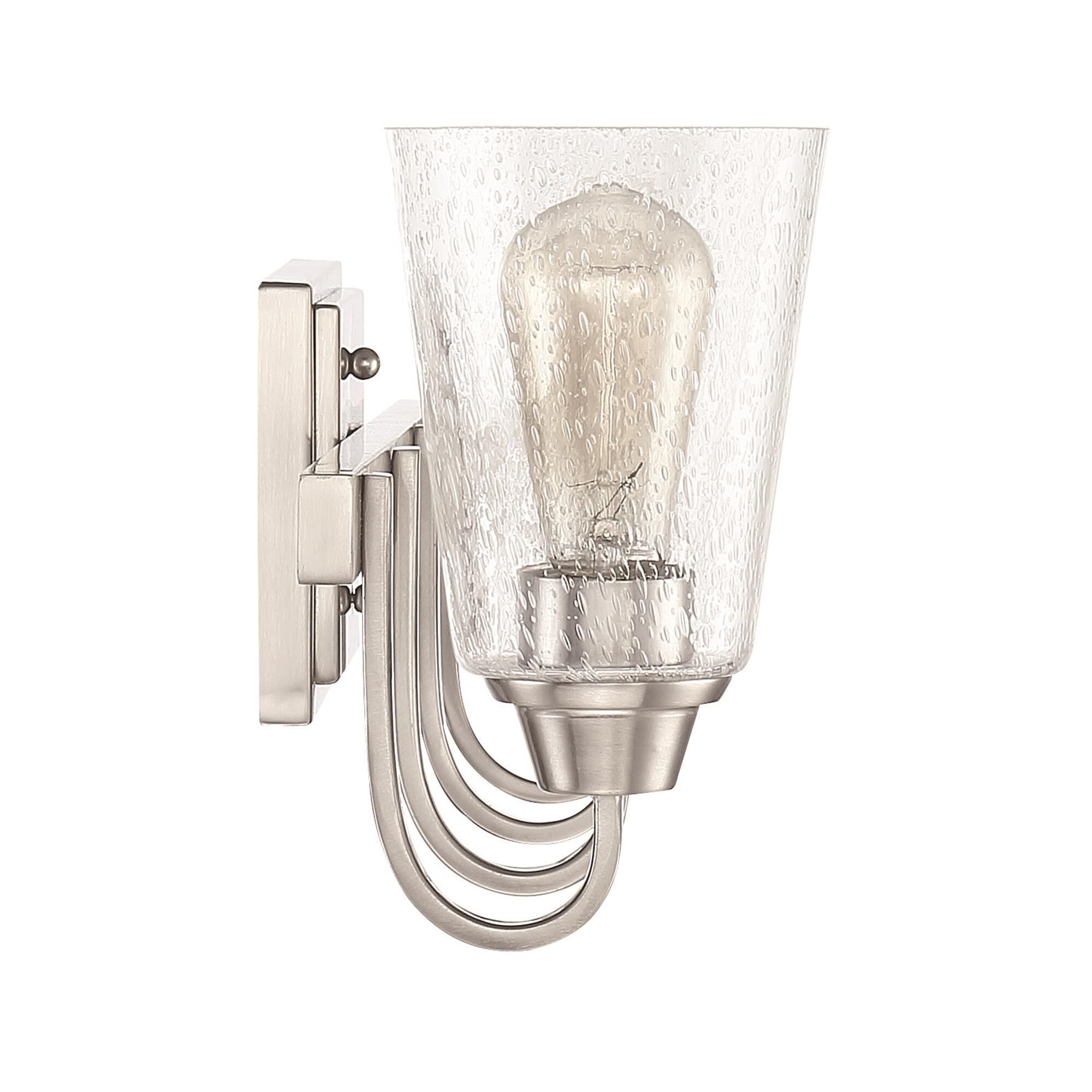 Shown in Brushed Polished Nickel finish and Clear Seeded glass and Glass shade