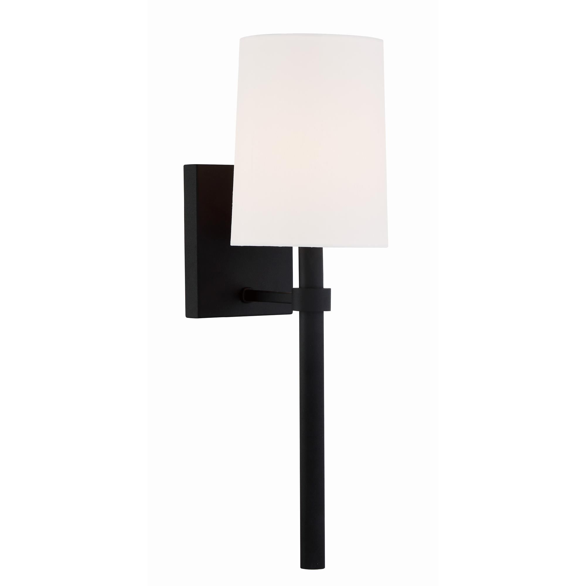 Shown in Black Forged finish and Silk glass and White shade