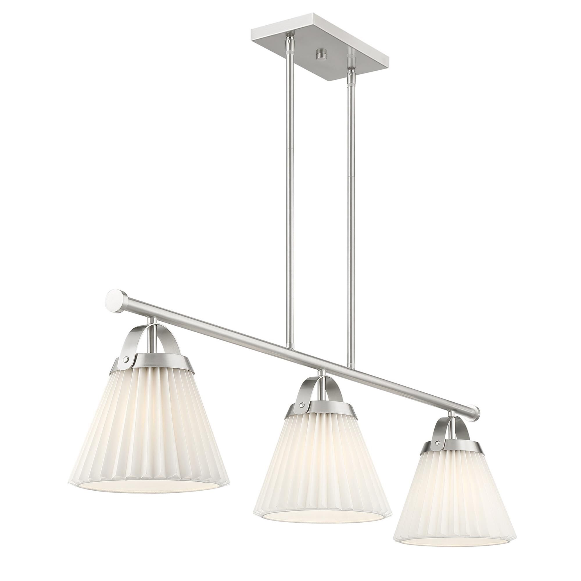Shown in Brushed Nickel finish and White Knife Pleated Fabric shade