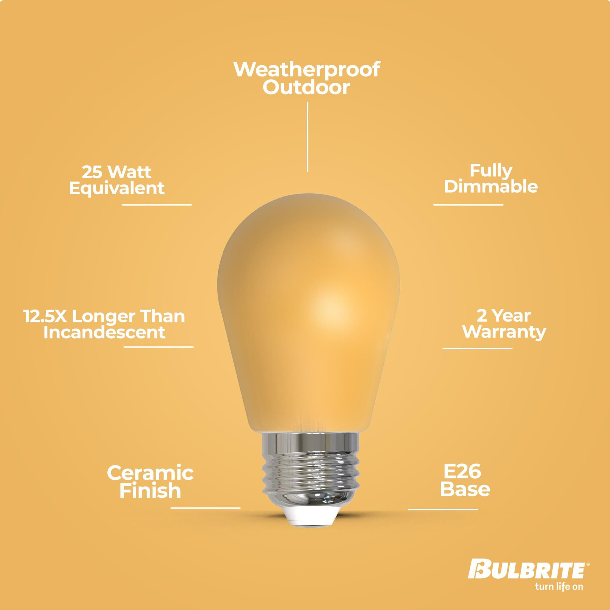 Ceramic Yellow S14 Base E26 LED Light Bulb,