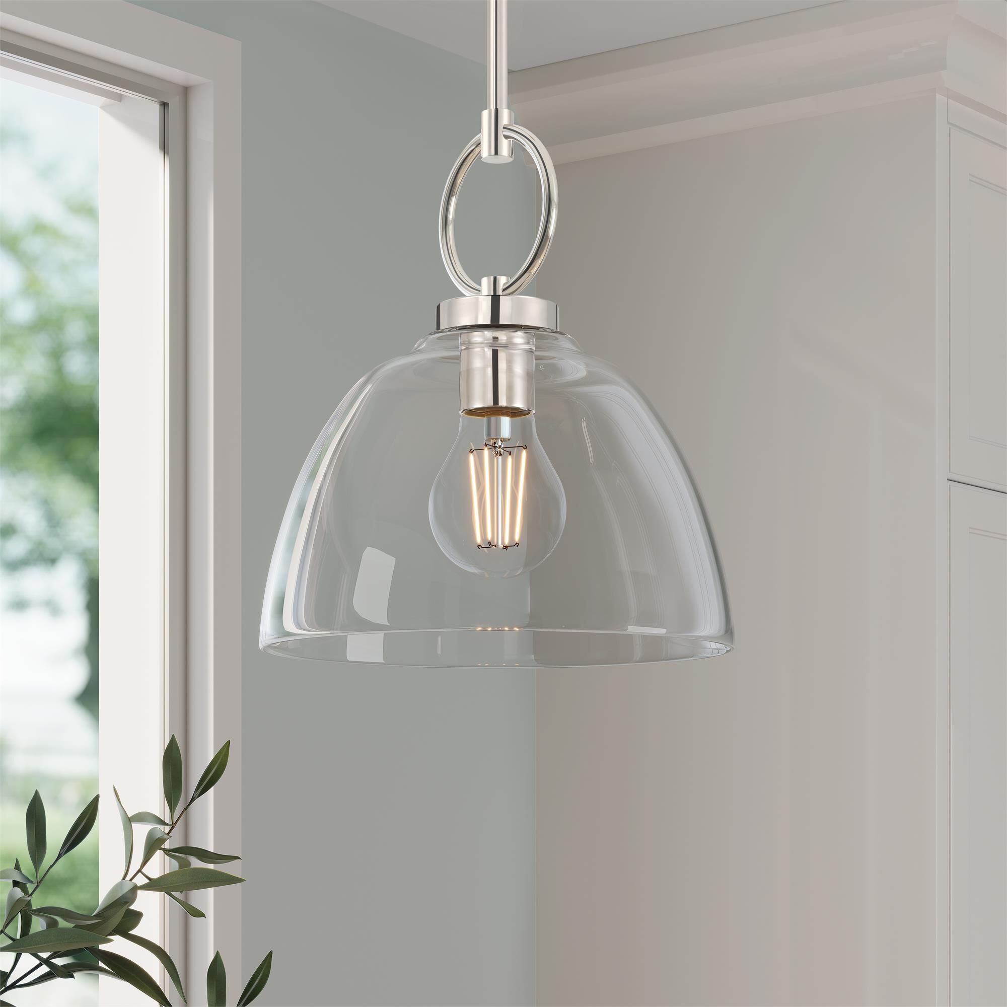 Shown in Polished Nickel finish and Clear glass