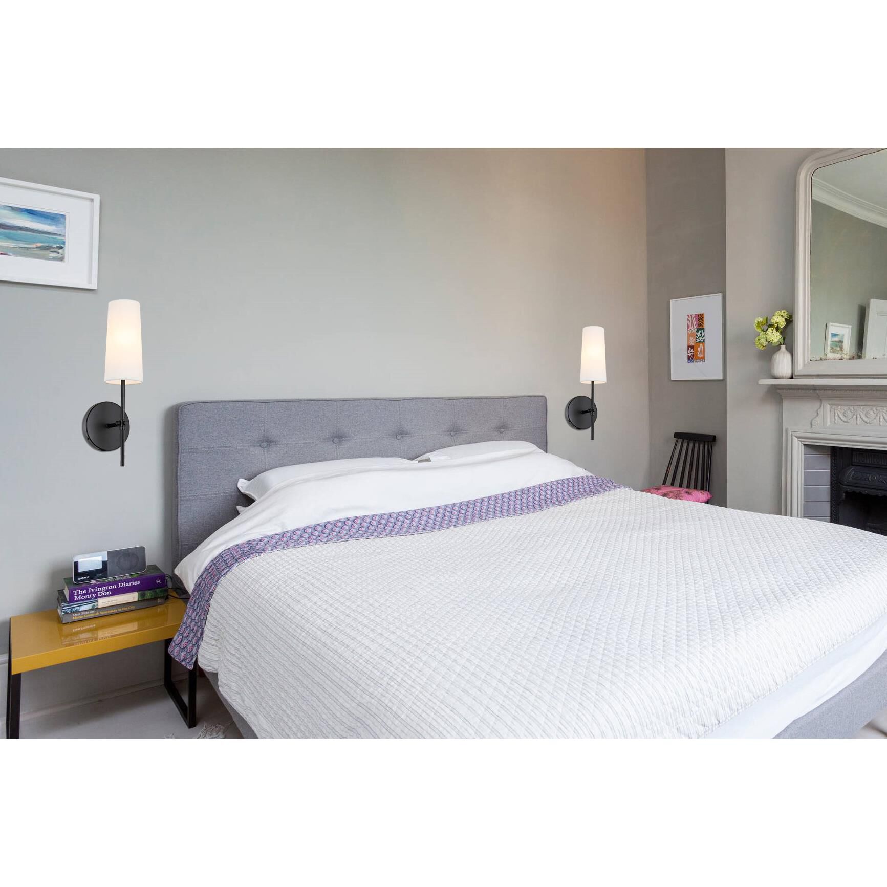 Shown in Brass finish and White Fabric shade