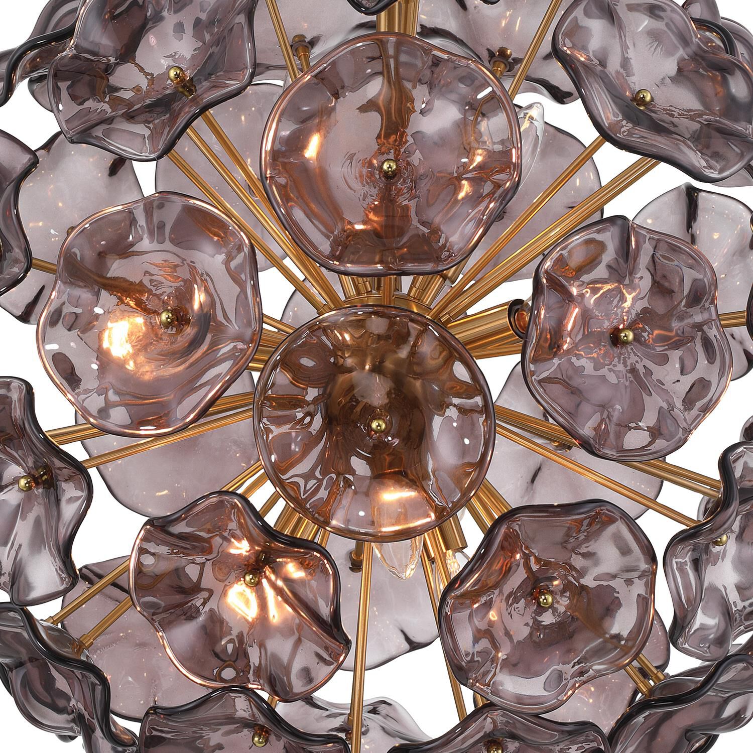 Shown in Aged Brass finish and Floral Petals Smoked glass