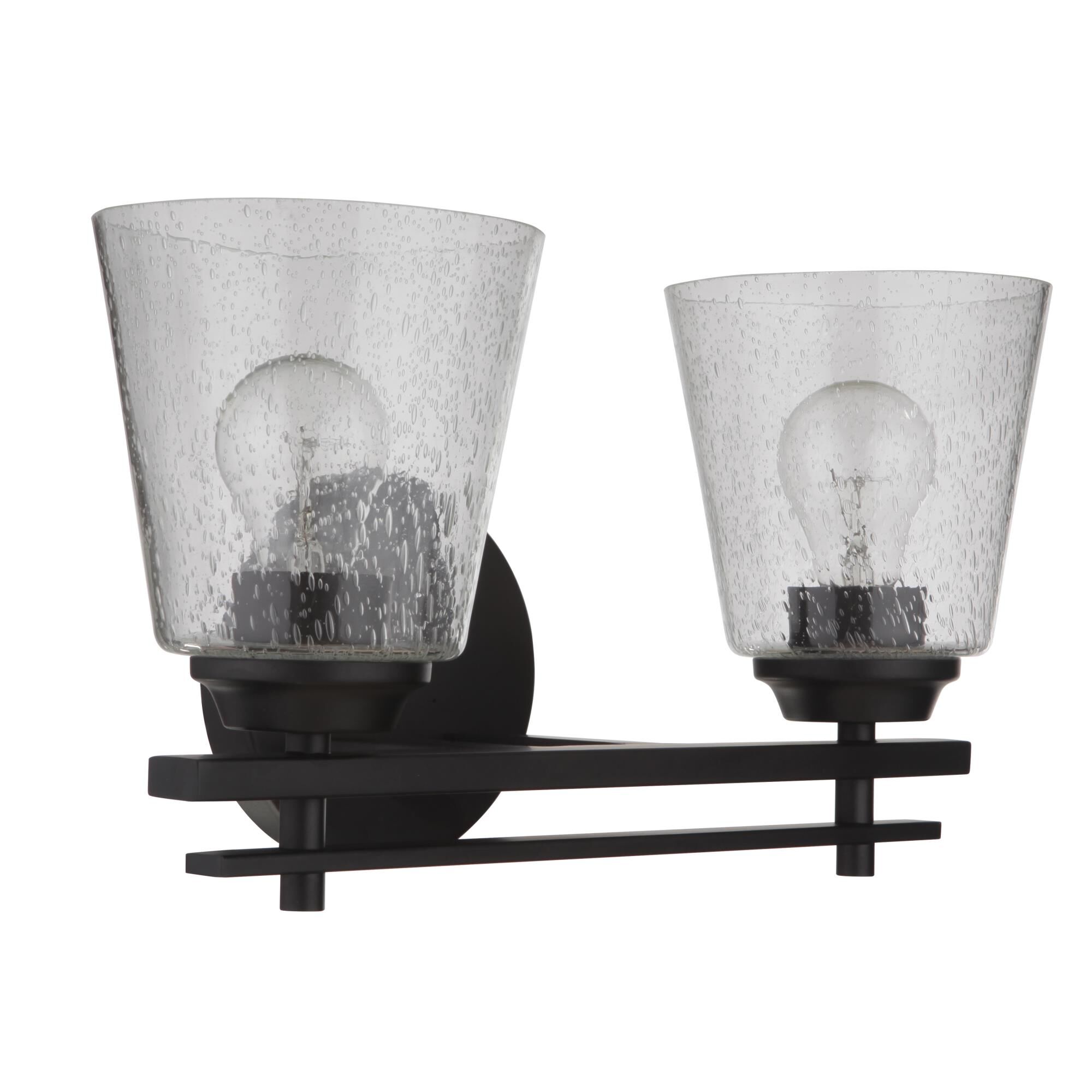 Shown in Flat Black finish and Clear Seeded glass and Glass shade