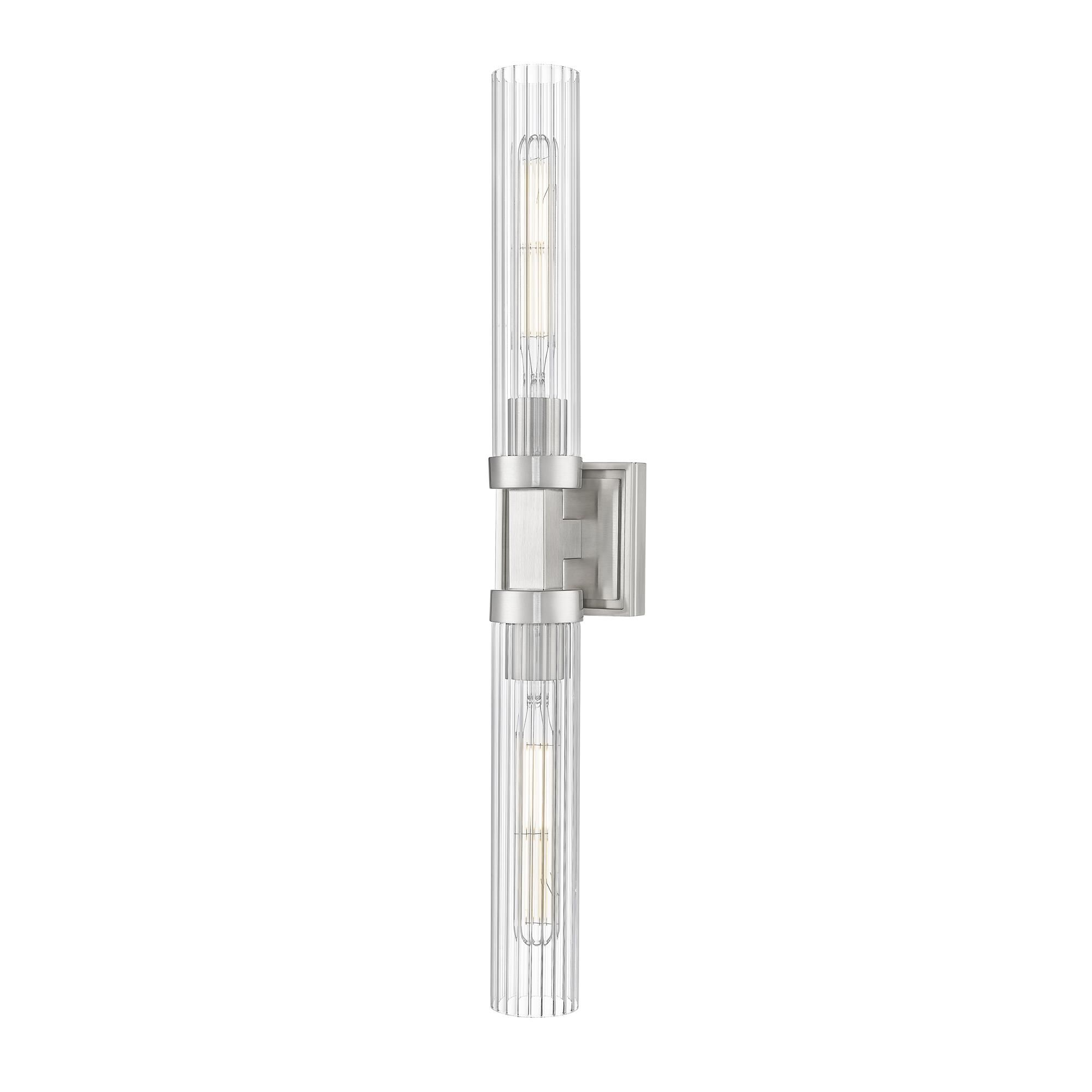 Shown in Brushed Nickel finish and Clear Ribbed glass and Clear Ribbed shade